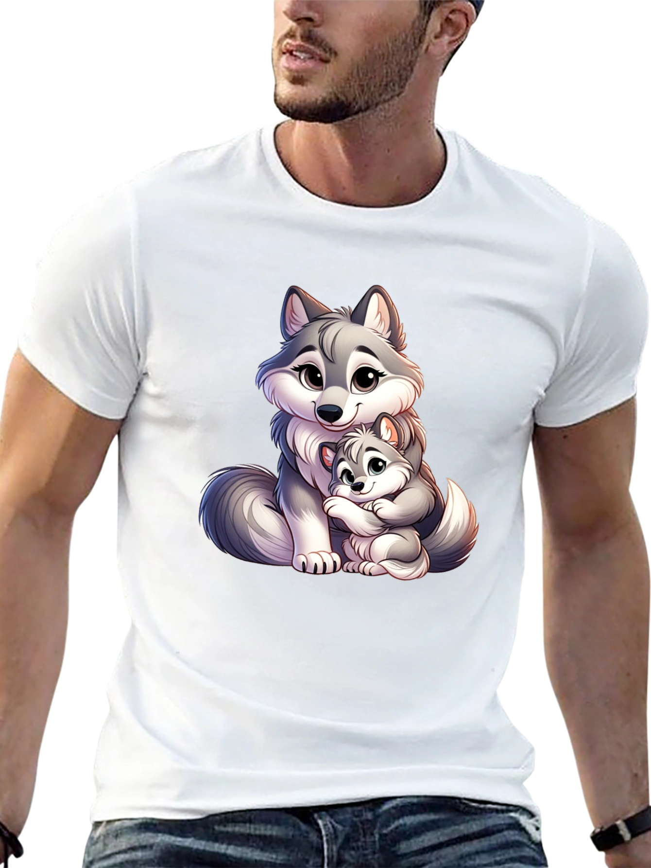 Cute Wolf Mom & Pup Black T-Shirt