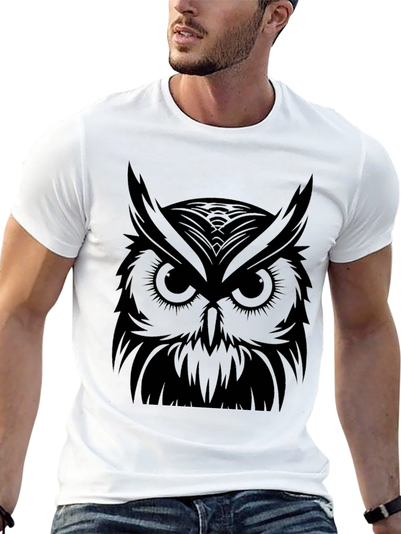 Mens Black Owl Graphic T-Shirt