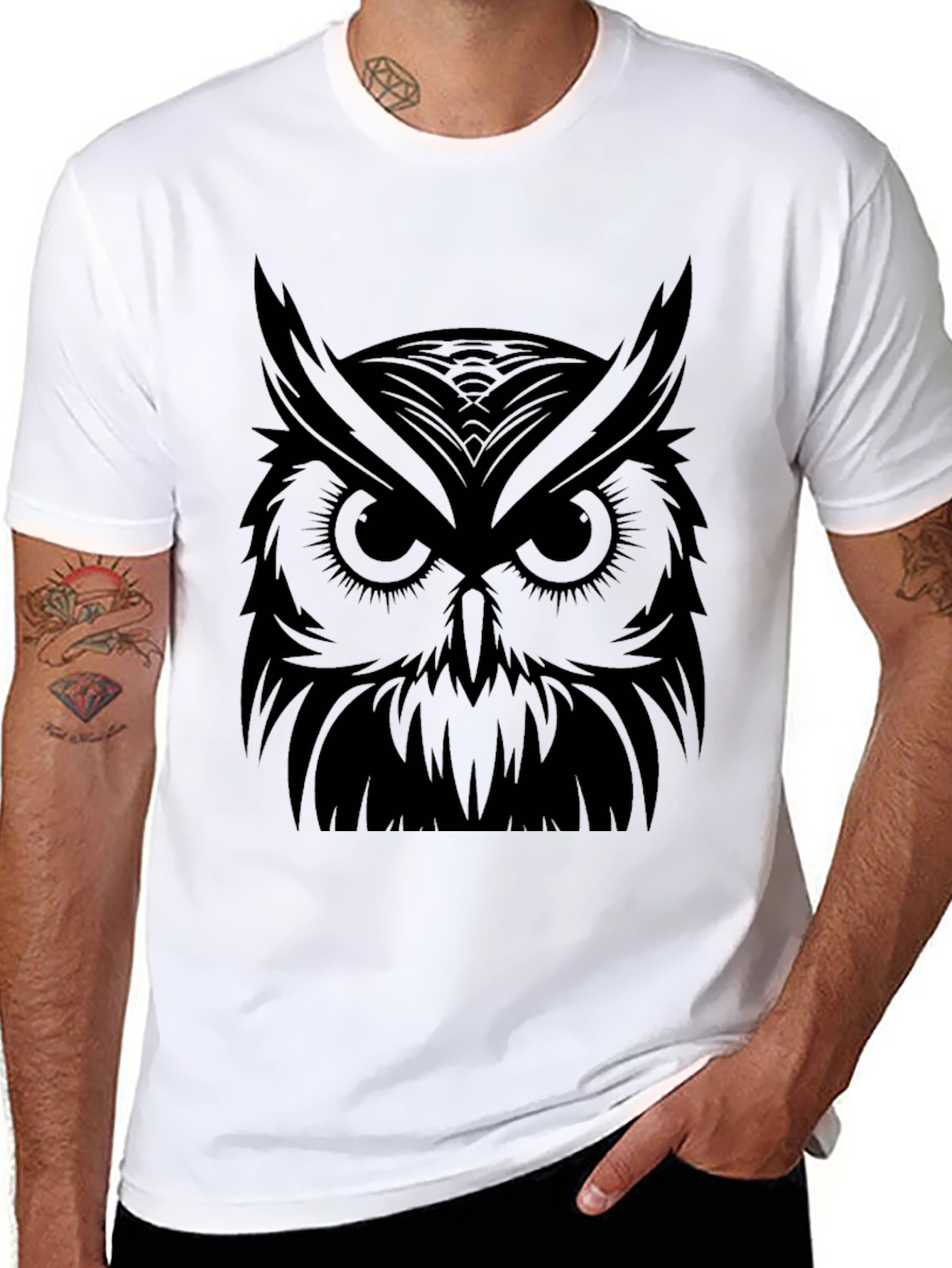 Mens Black Owl Graphic T-Shirt