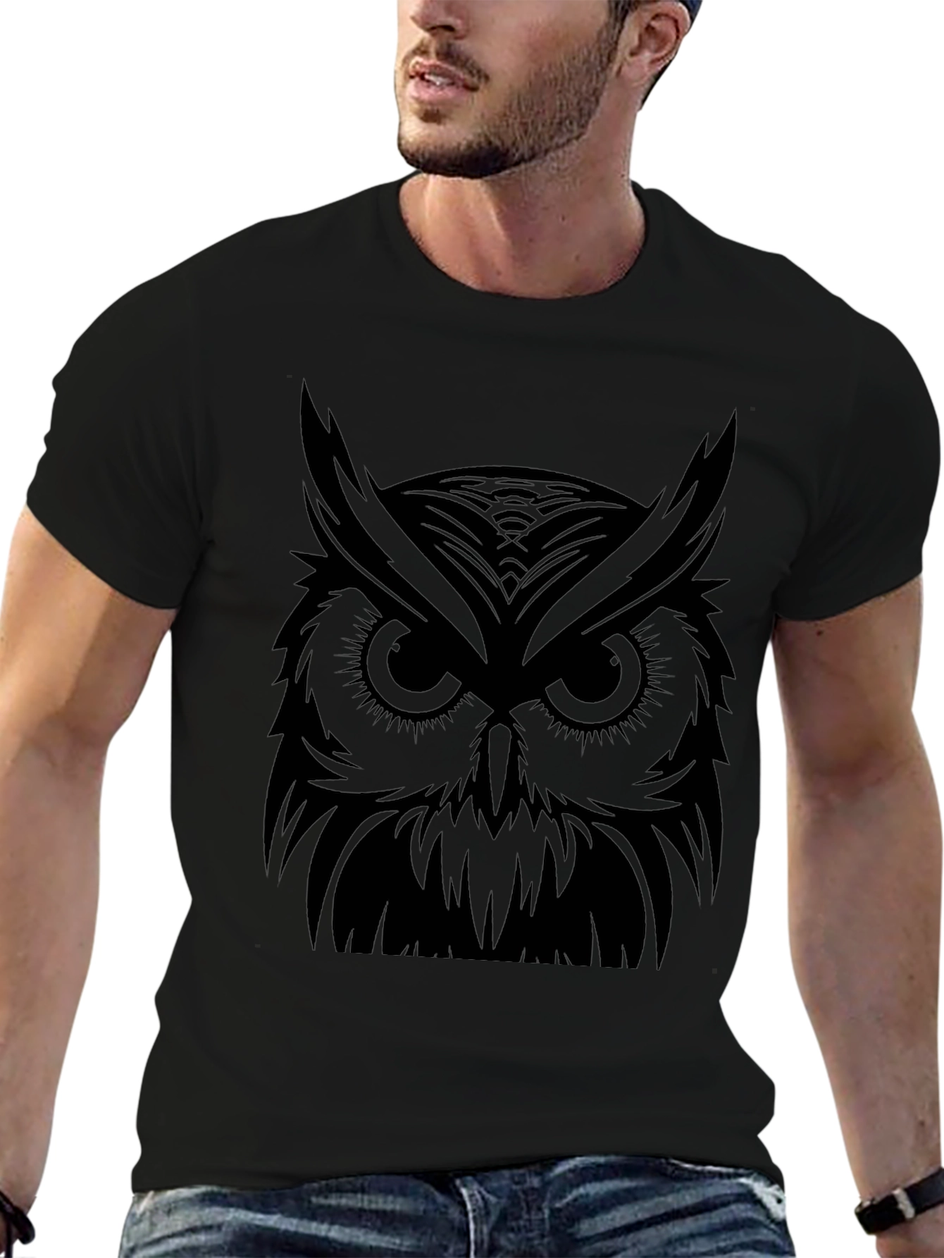 Mens Black Owl Graphic T-Shirt