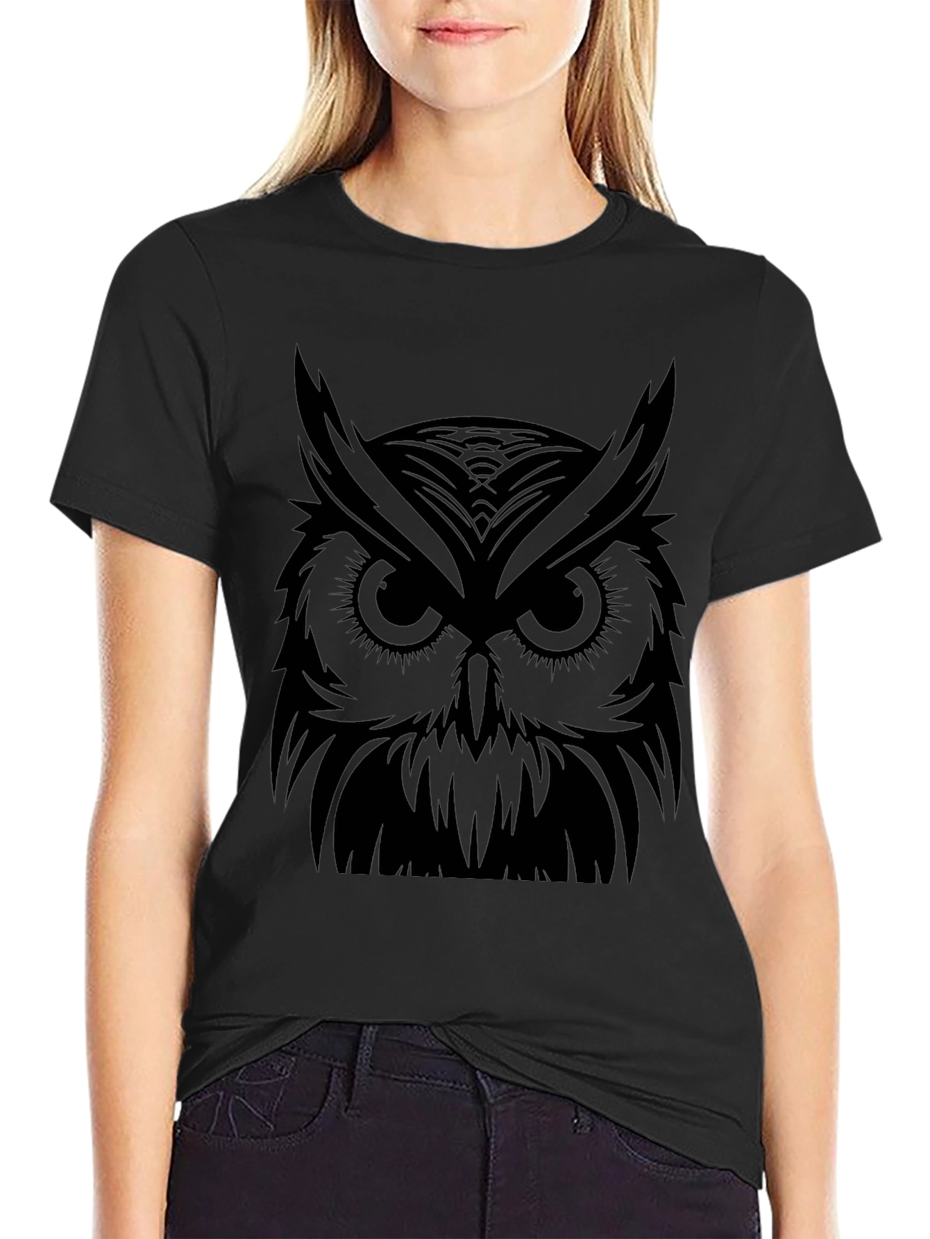 Mens Black Owl Graphic T-Shirt