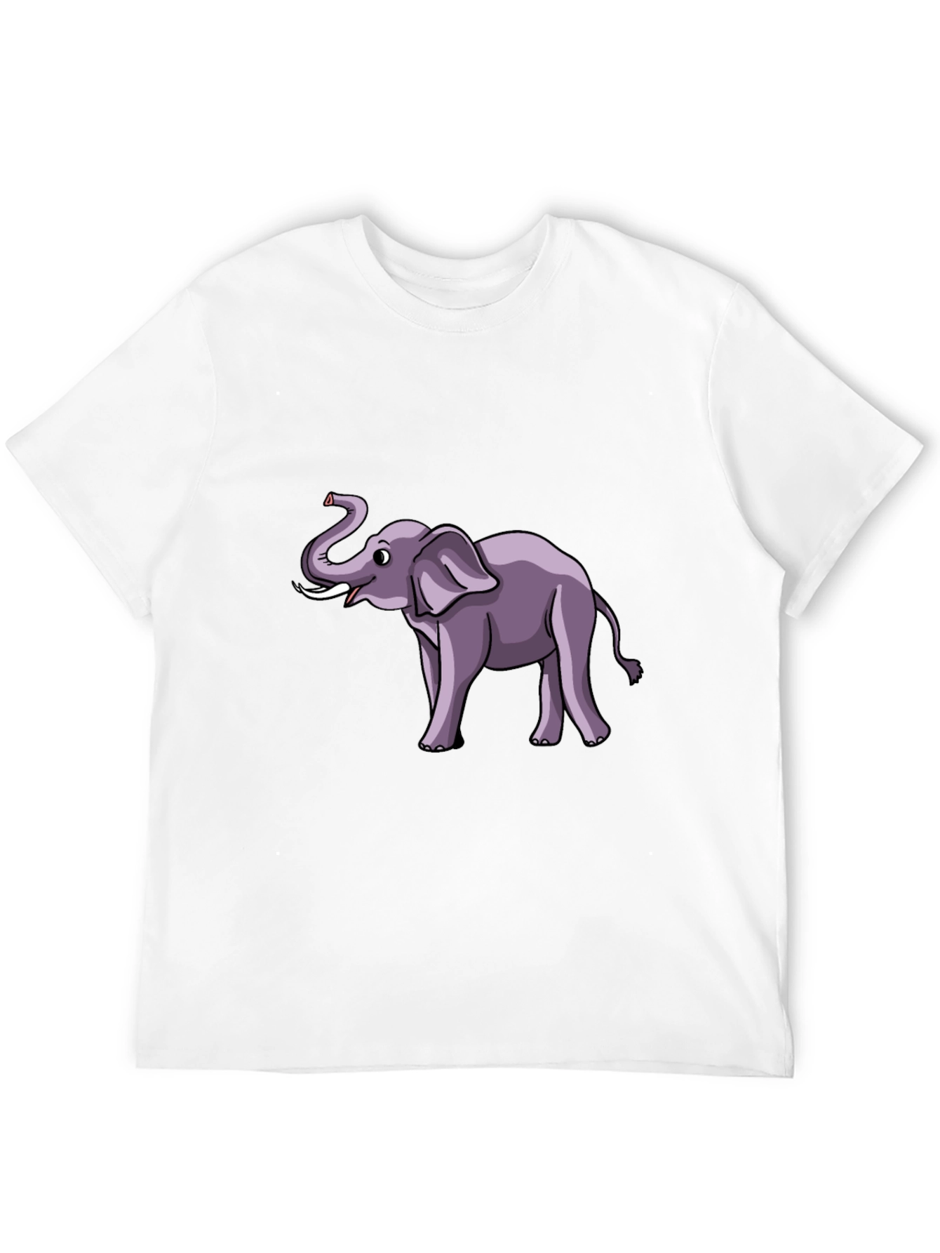 Elephant Cartoon Graphic Tee - Black Cotton T-Shirt