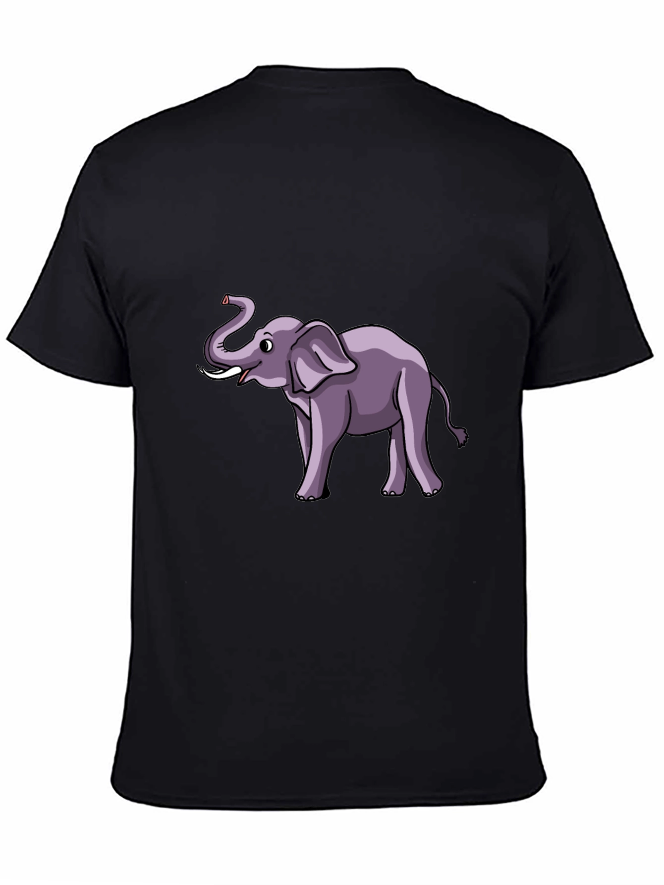 Elephant Cartoon Graphic Tee - Black Cotton T-Shirt