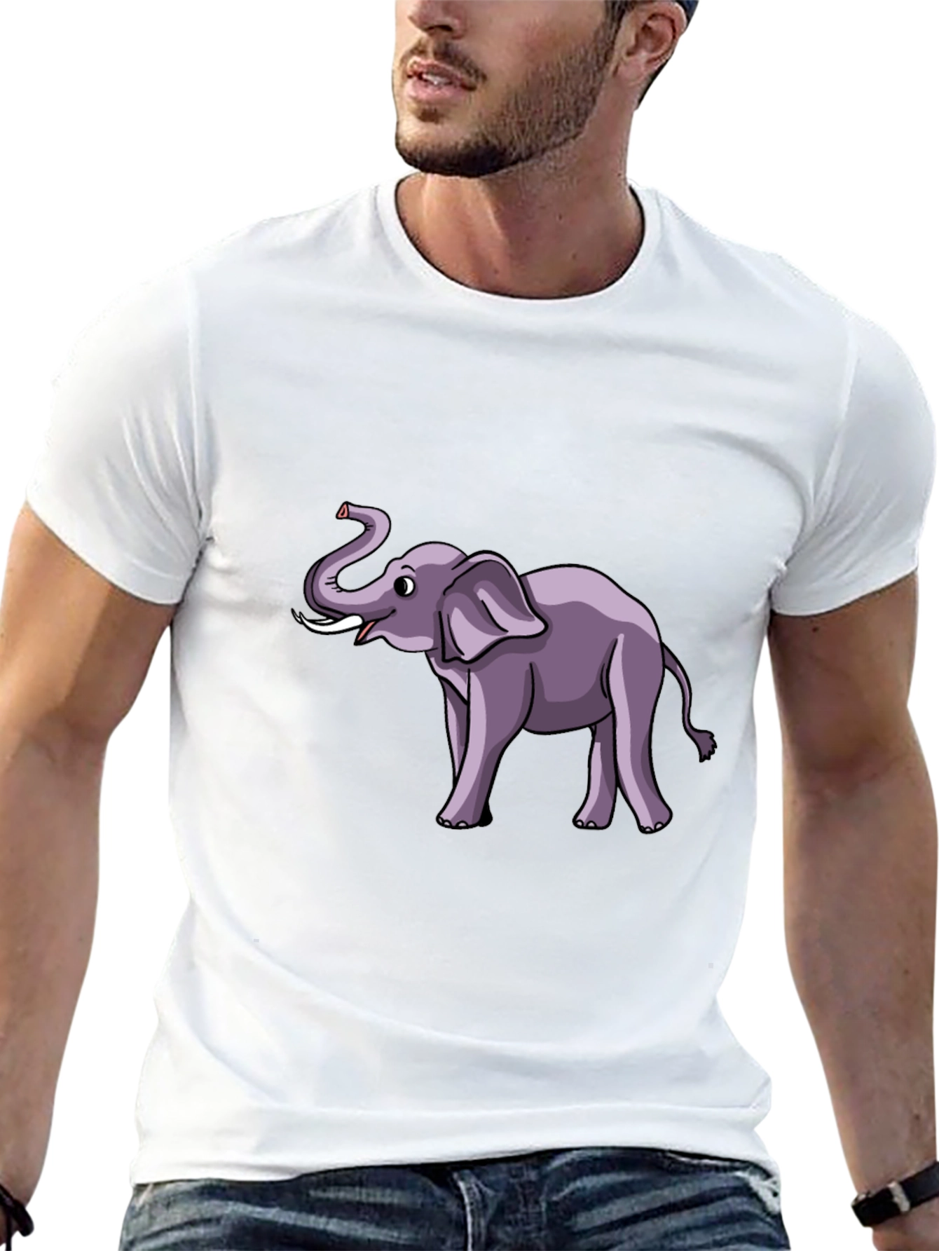 Elephant Cartoon Graphic Tee - Black Cotton T-Shirt