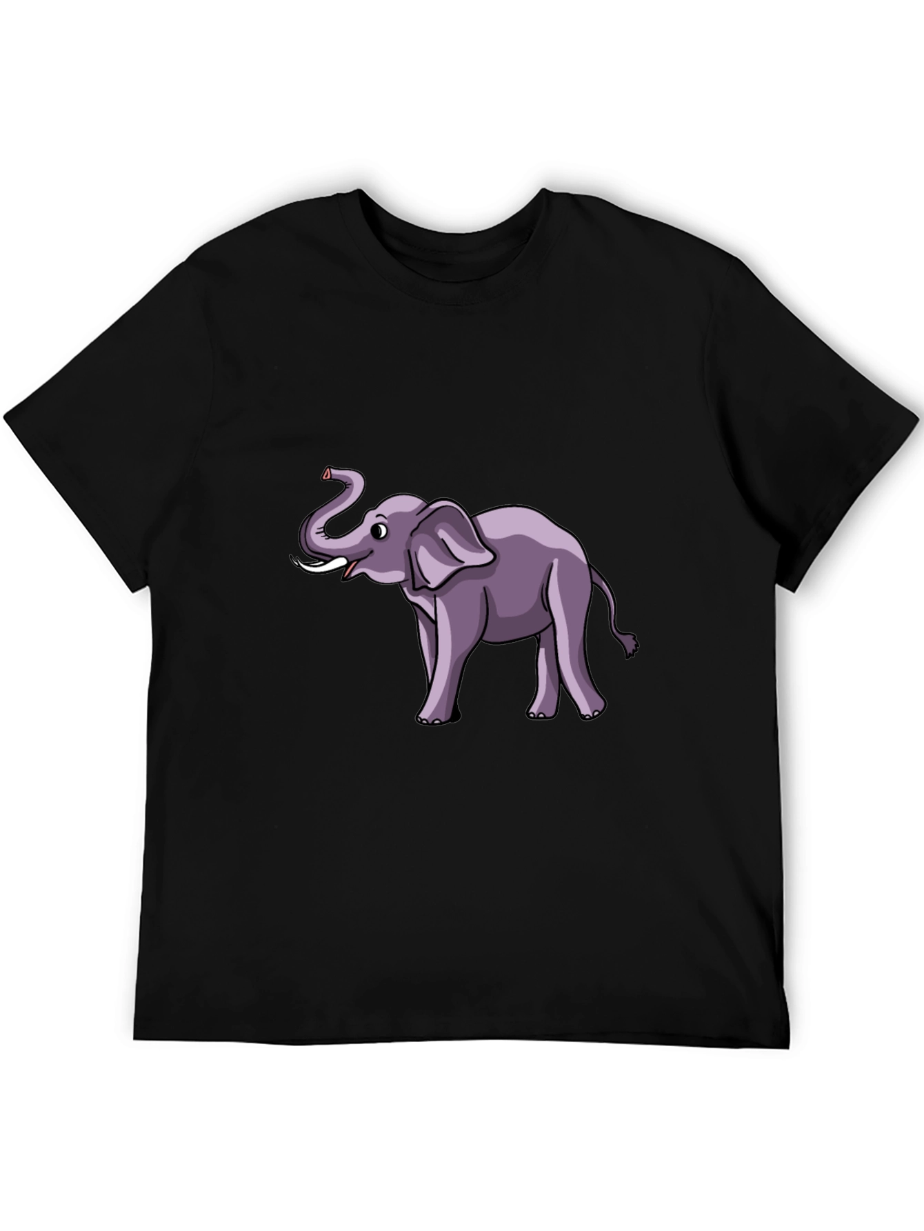 Elephant Cartoon Graphic Tee - Black Cotton T-Shirt