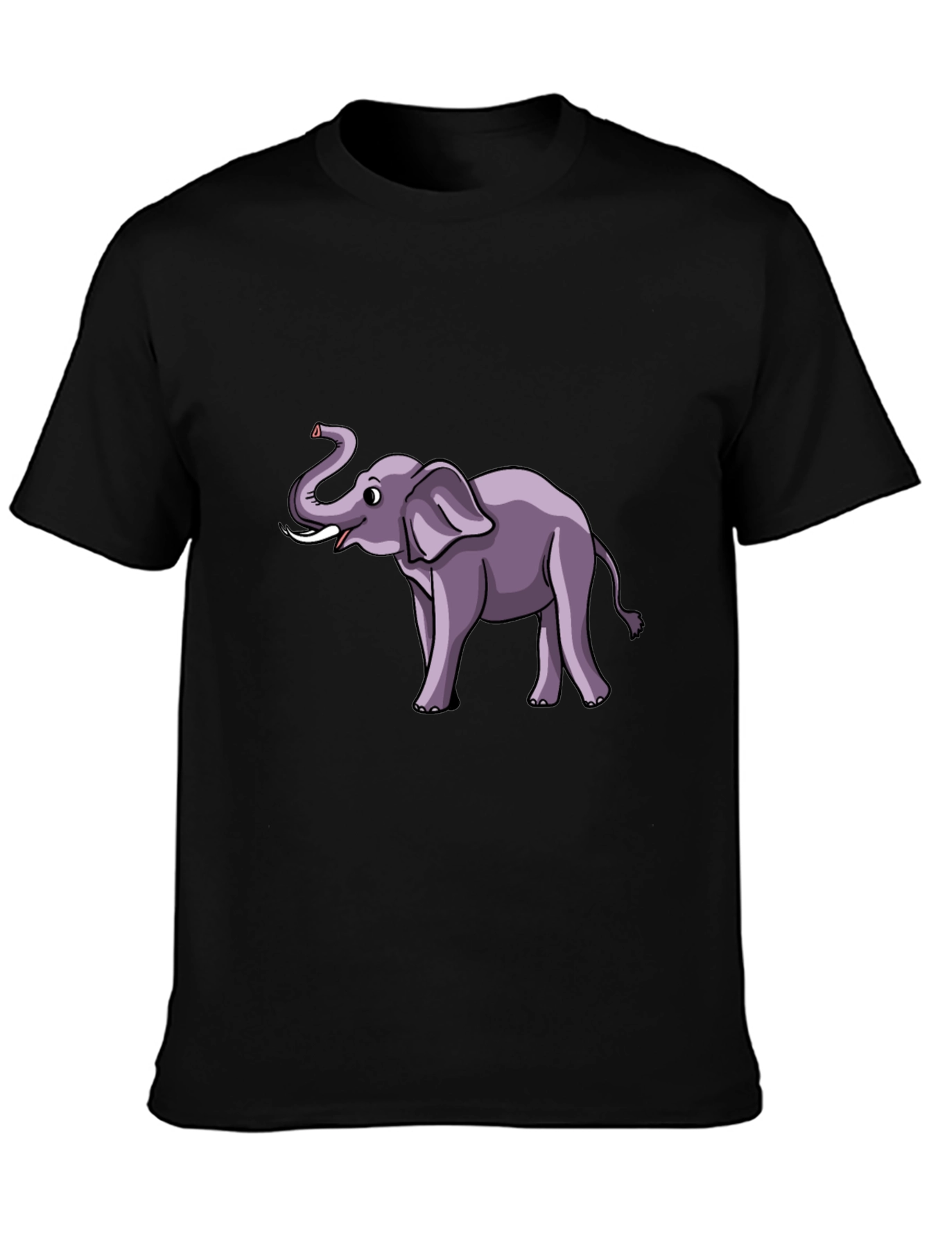 Elephant Cartoon Graphic Tee - Black Cotton T-Shirt