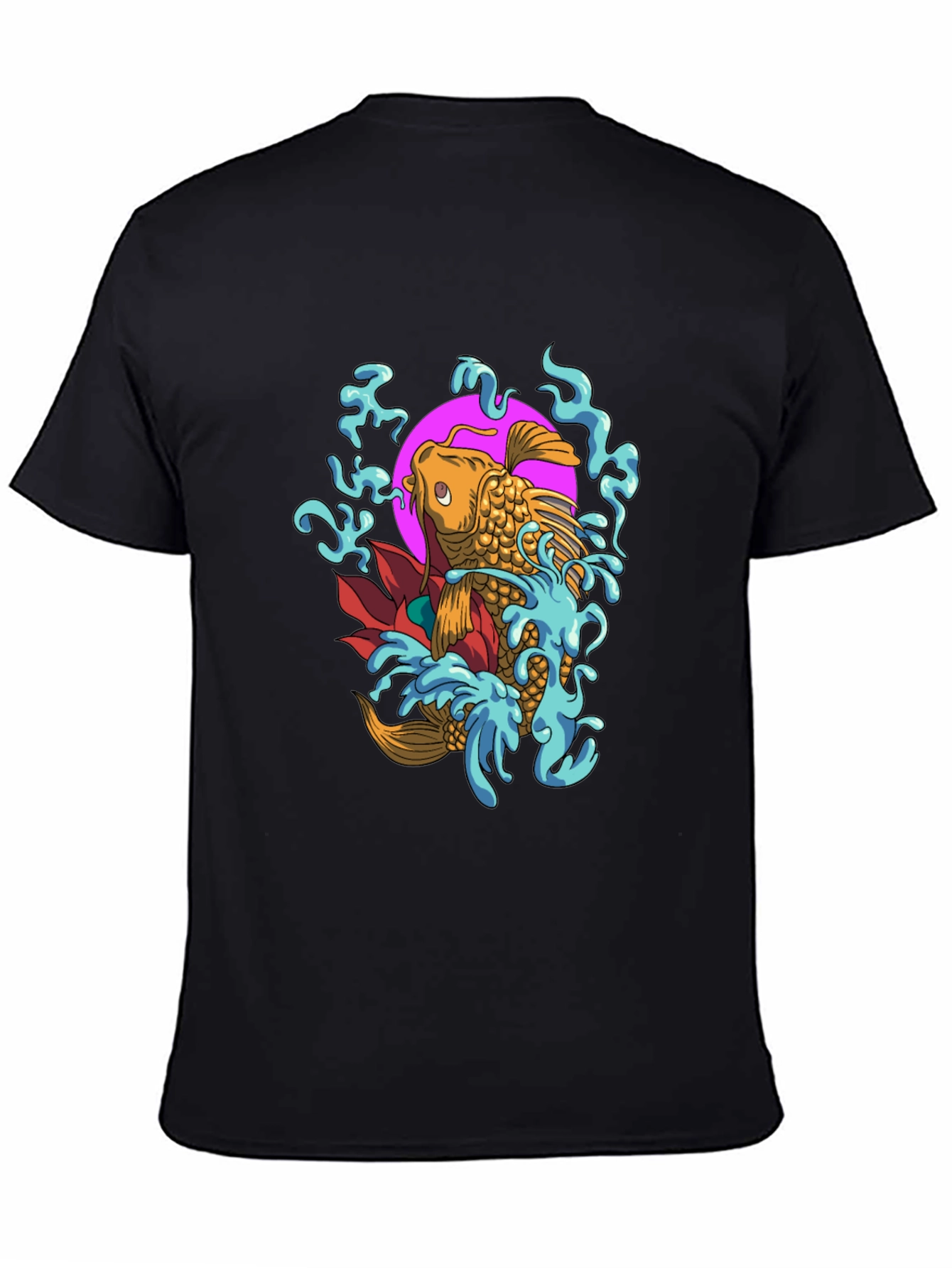 Koi Fish Graphic Tee - Mens Black Cotton T-Shirt