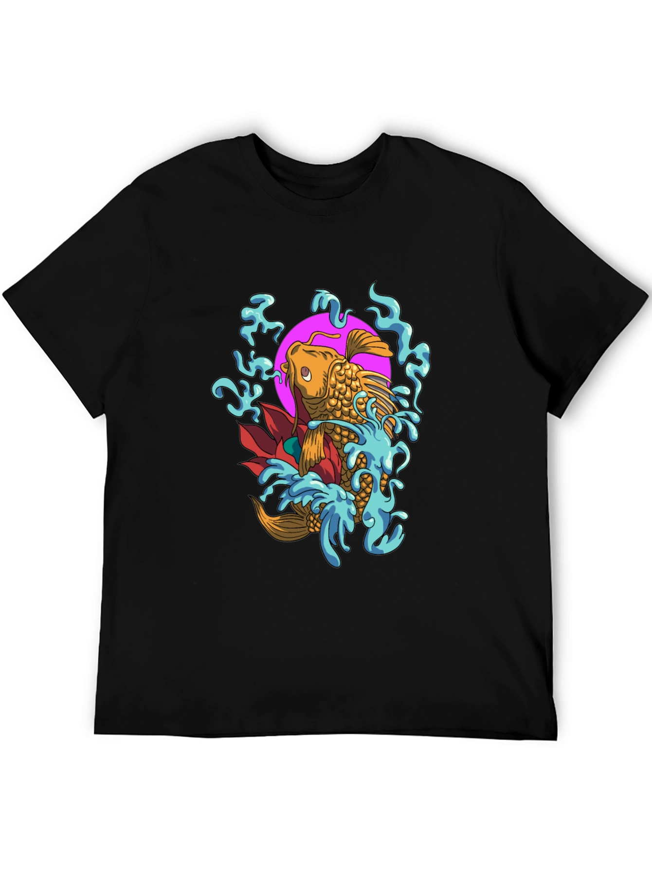 Koi Fish Graphic Tee - Mens Black Cotton T-Shirt