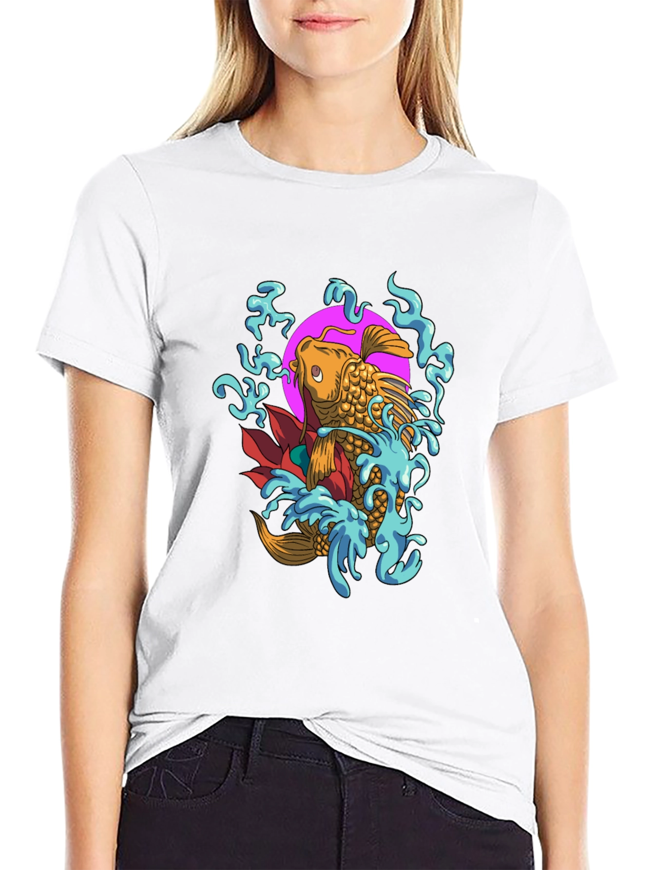 Koi Fish Graphic Tee - Mens Black Cotton T-Shirt