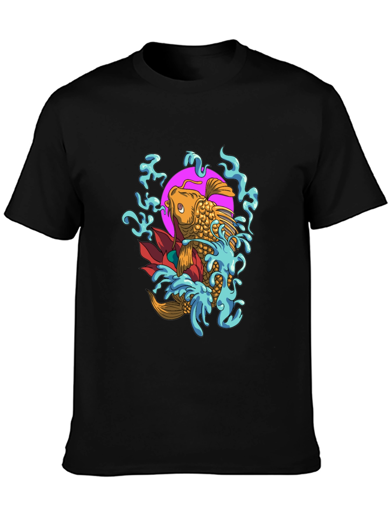 Koi Fish Graphic Tee - Mens Black Cotton T-Shirt