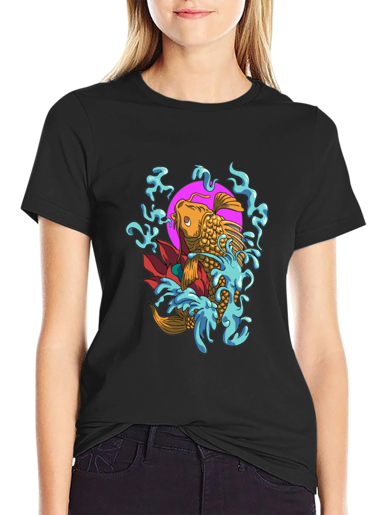 Koi Fish Graphic Tee - Mens Black Cotton T-Shirt