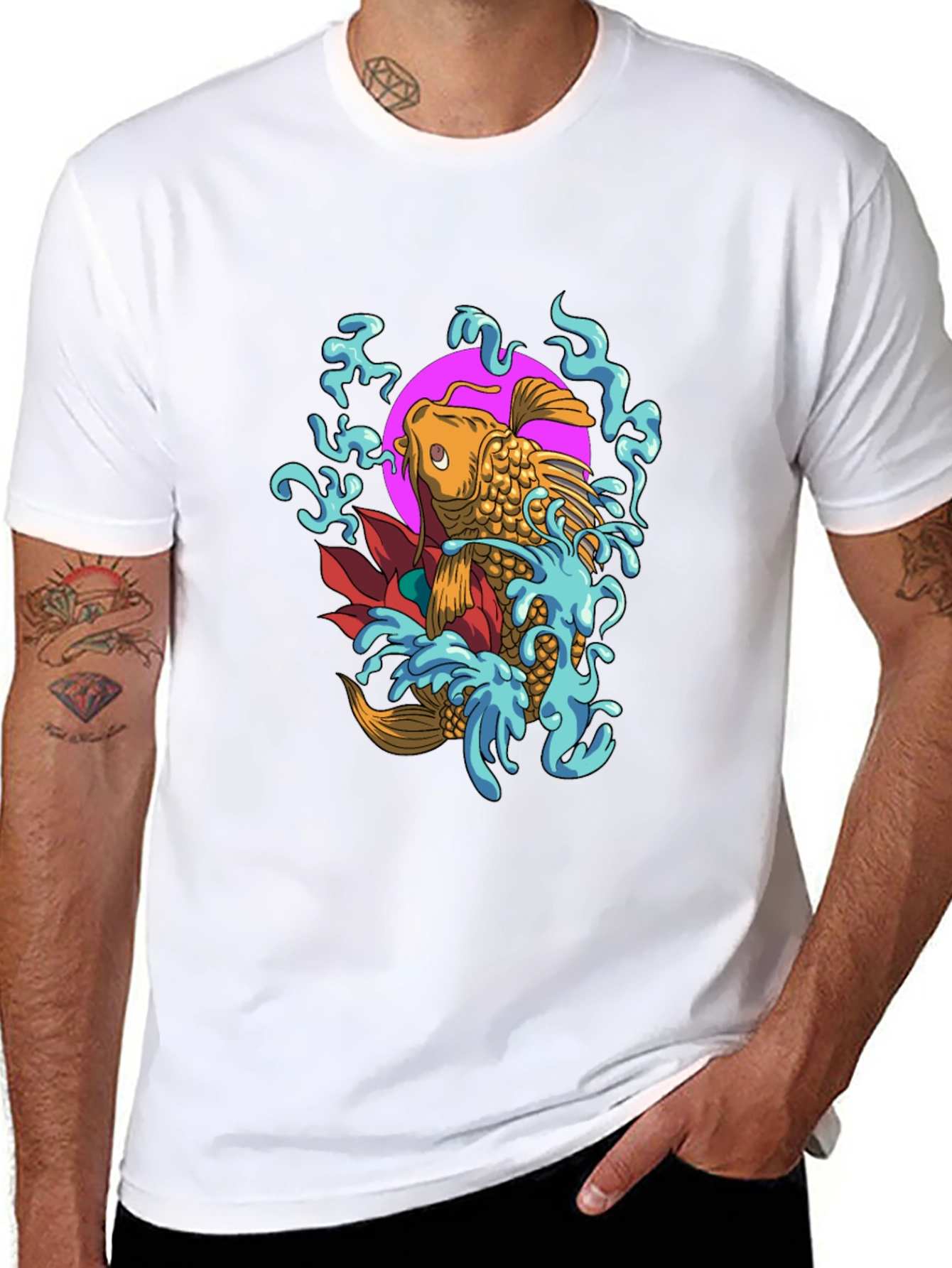 Koi Fish Graphic Tee - Mens Black Cotton T-Shirt
