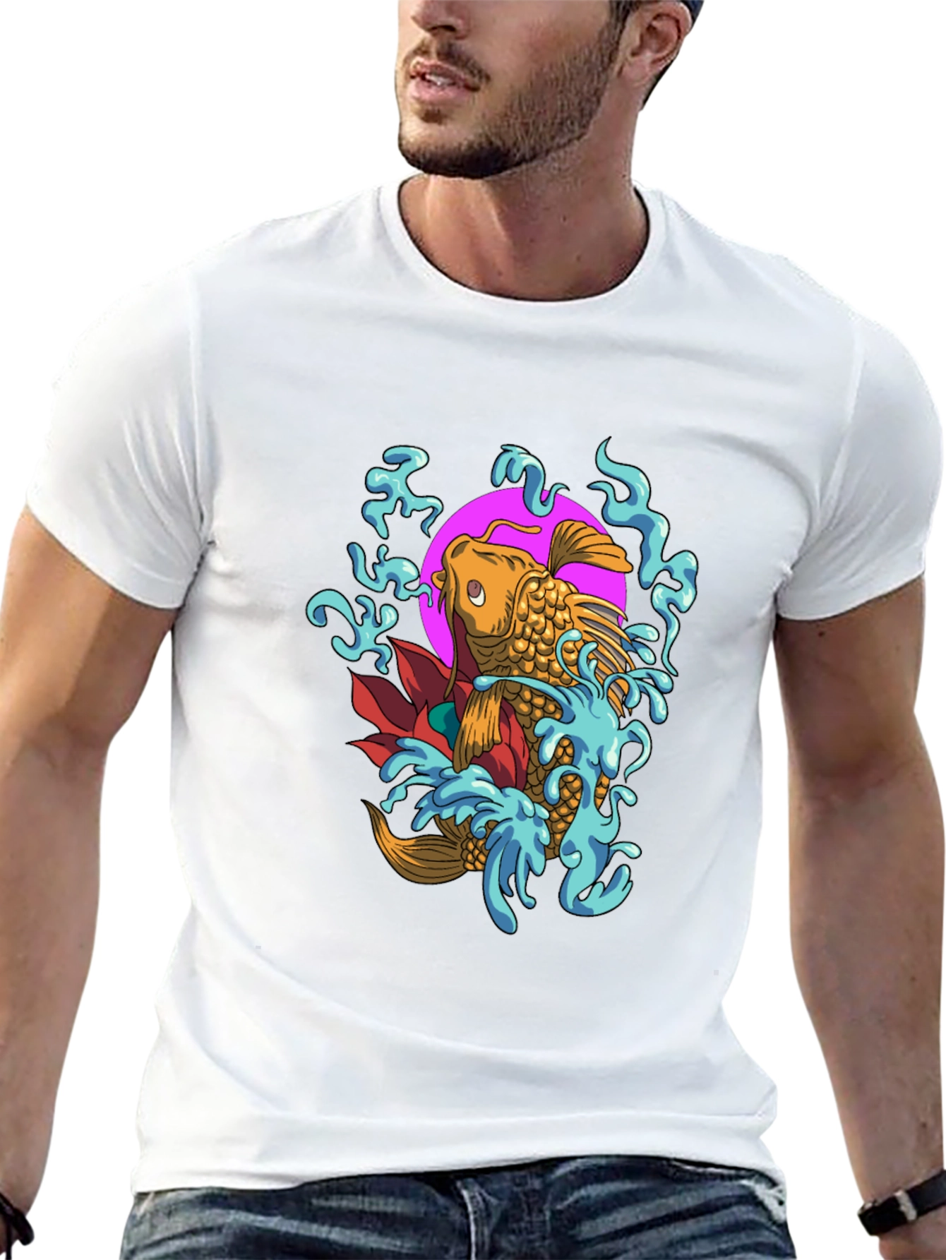 Koi Fish Graphic Tee - Mens Black Cotton T-Shirt