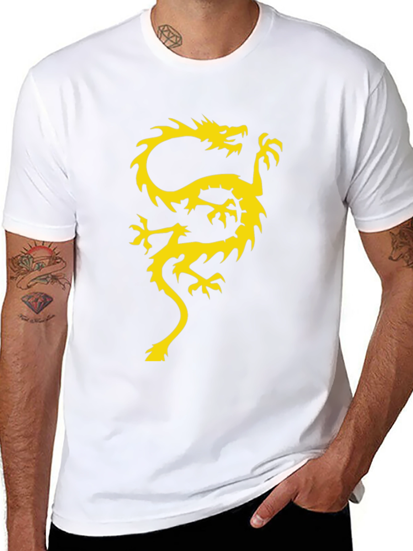 Black T-Shirt with Gold Dragon Graphic