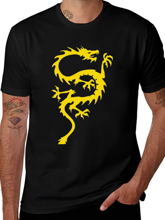 Black T-Shirt with Gold Dragon Graphic