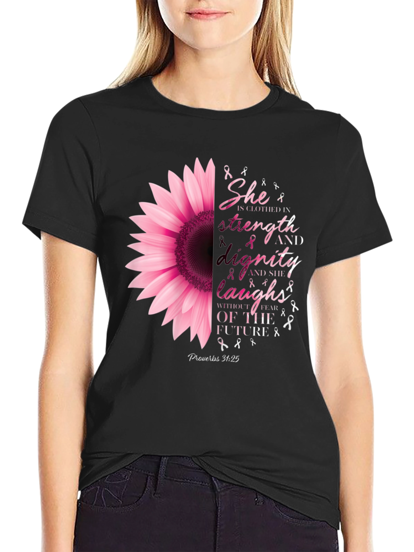 She is Clothed in Strength Sunflower T-Shirt