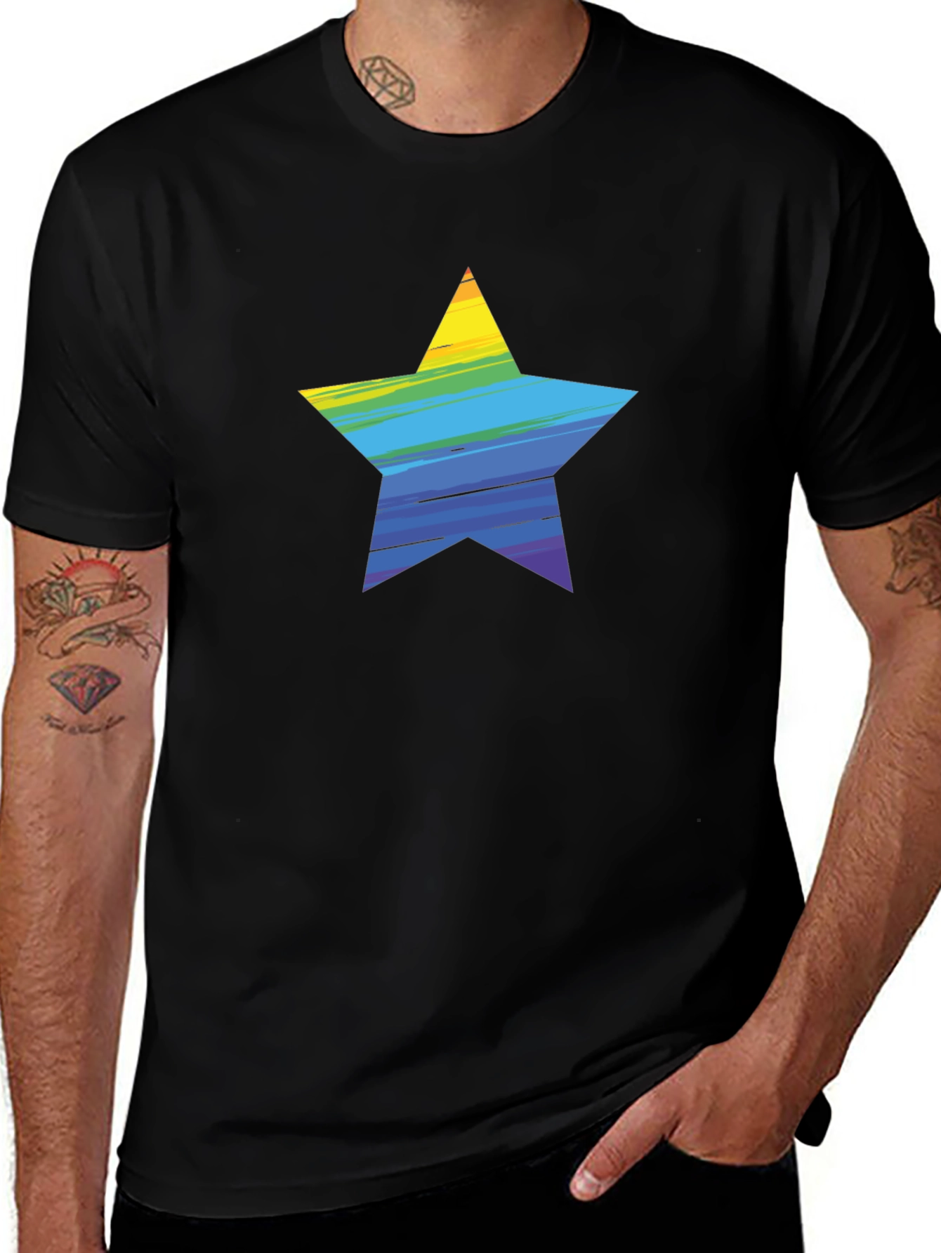 Rainbow Star Graphic Black T-Shirt