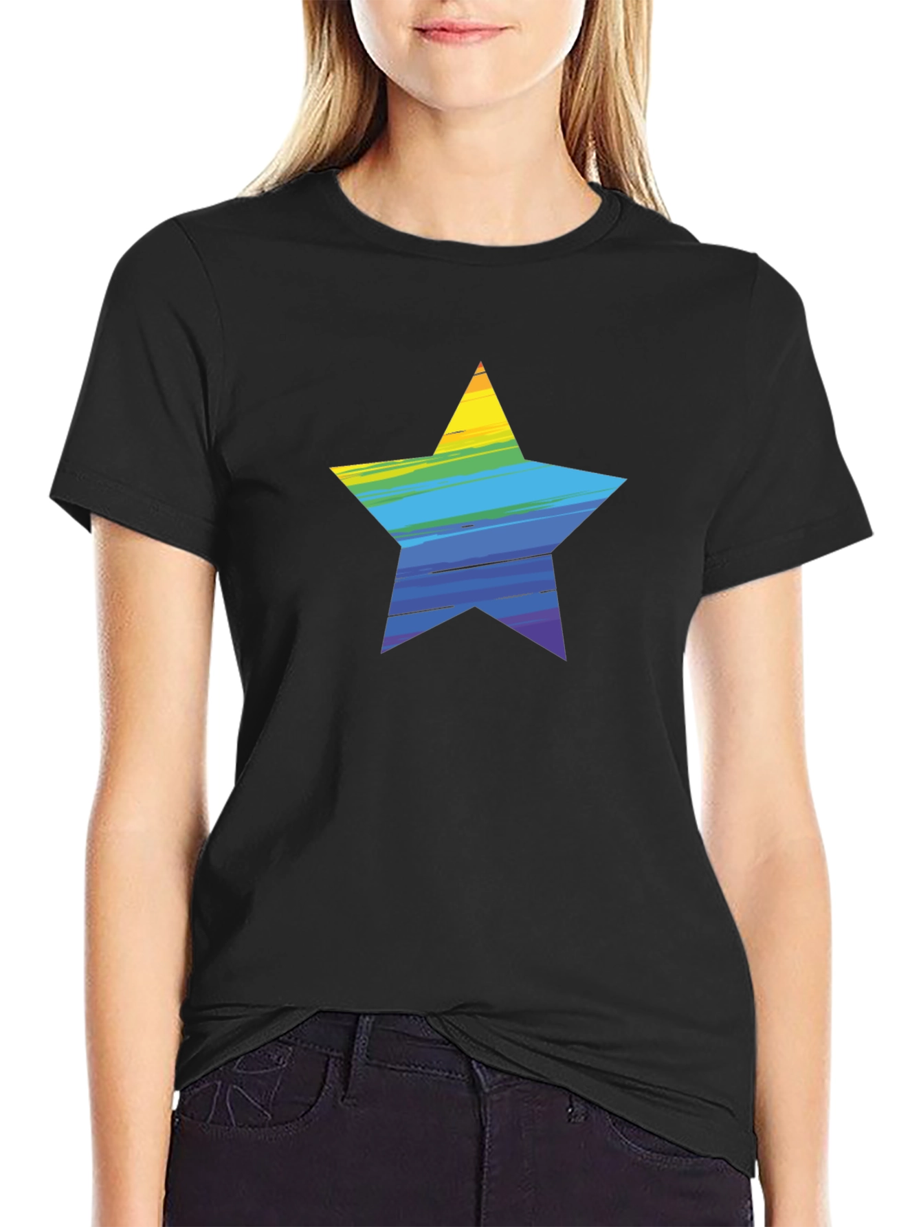 Rainbow Star Graphic Black T-Shirt