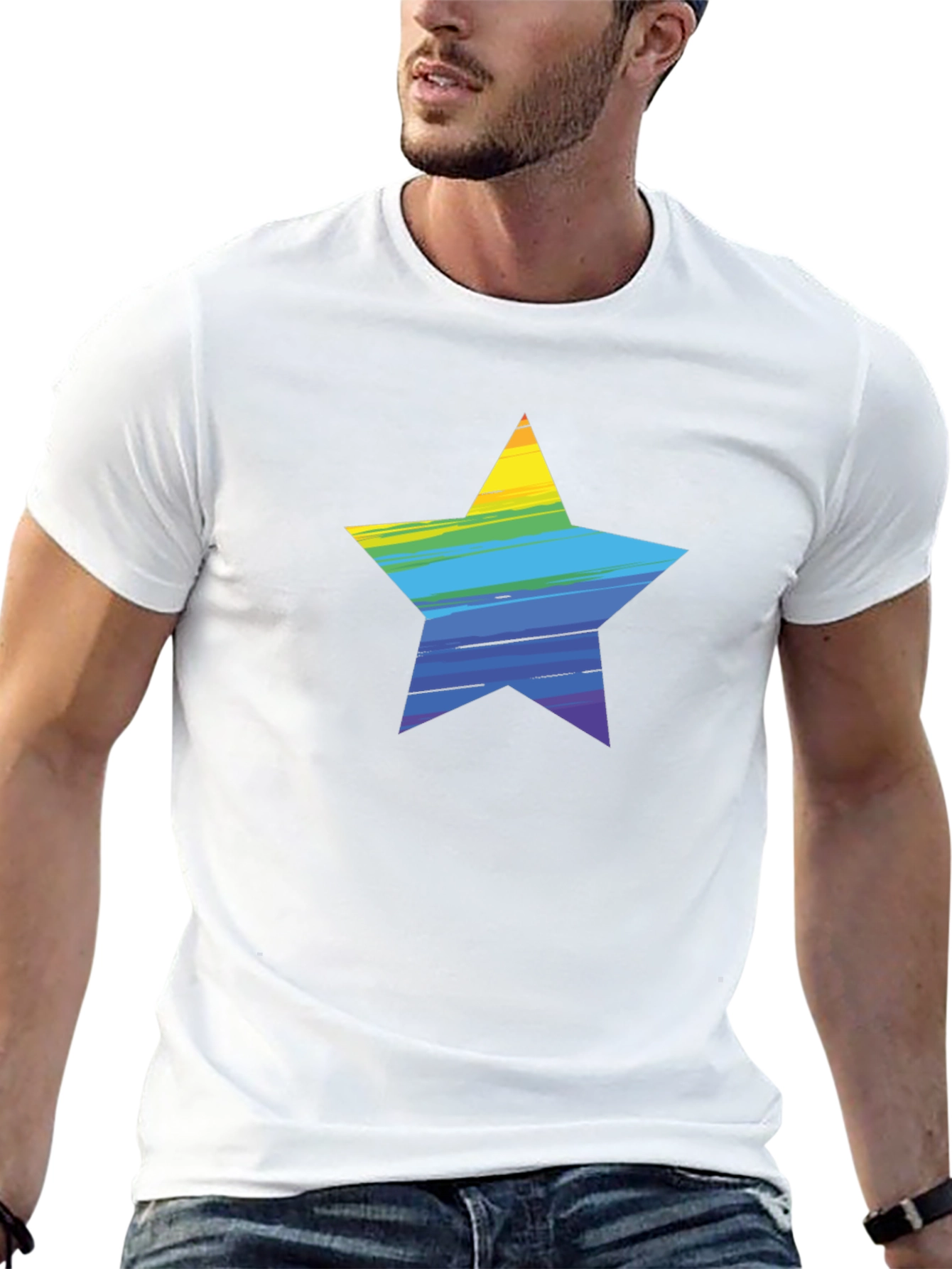 Rainbow Star Graphic Black T-Shirt