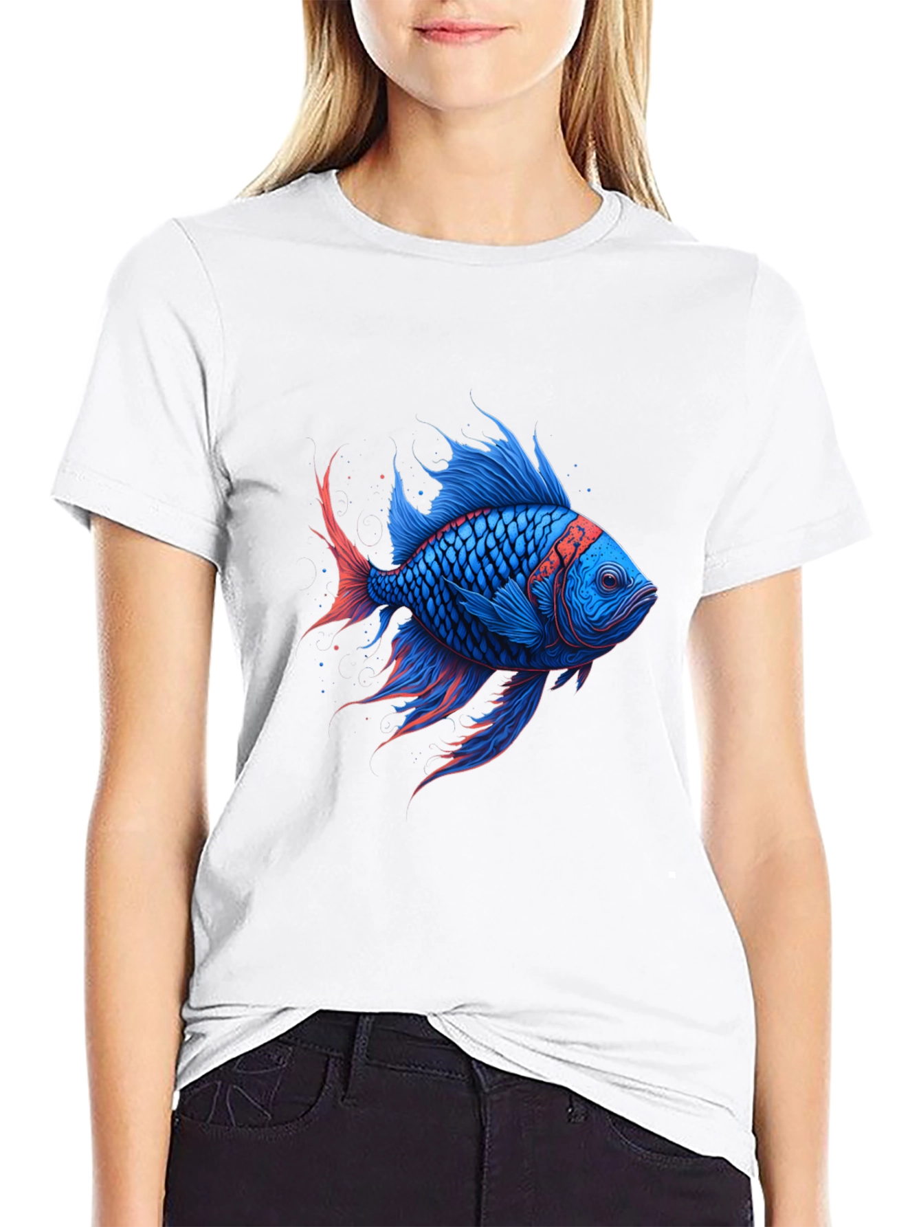 Vivid Blue Fish Graphic T-Shirt