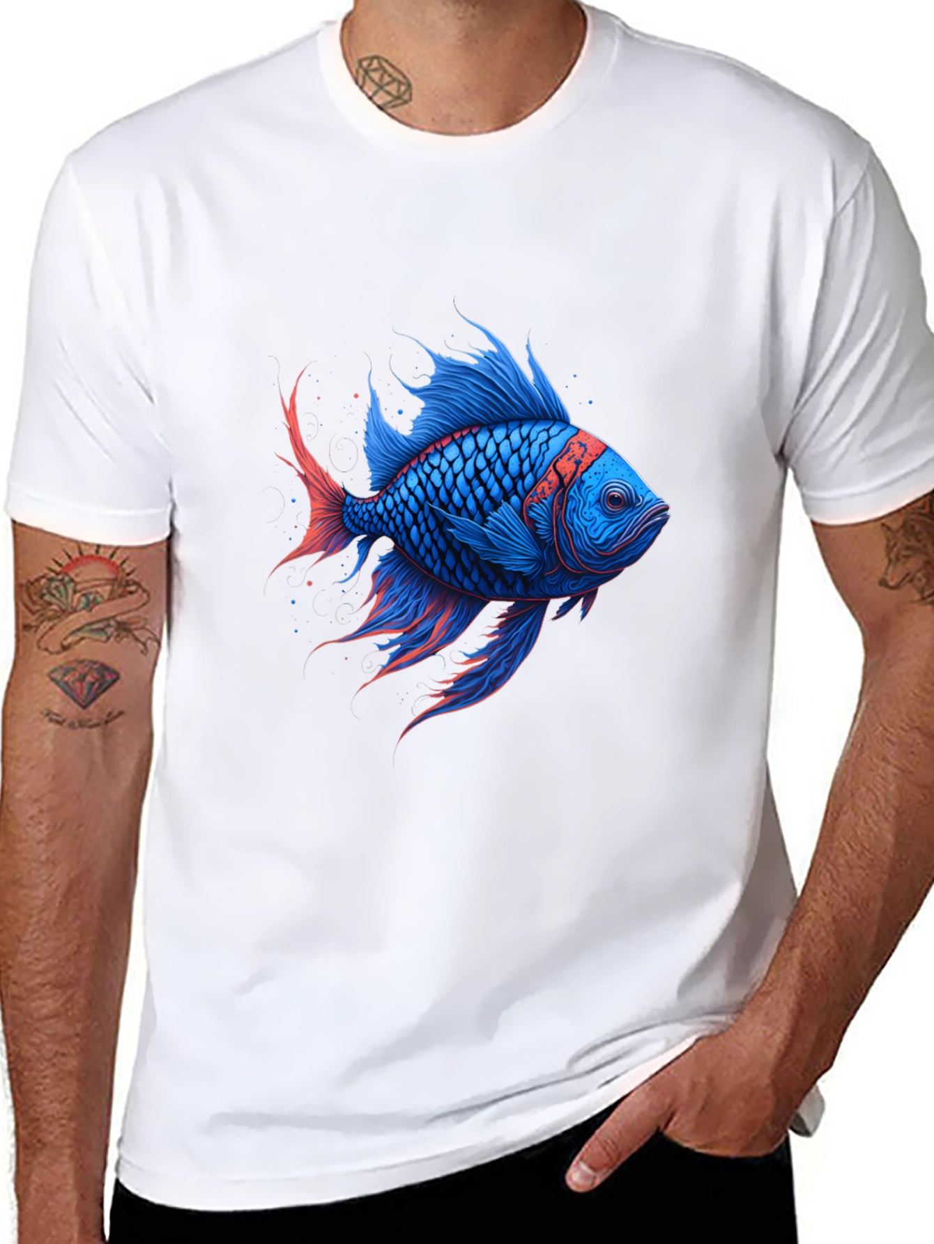 Vivid Blue Fish Graphic T-Shirt