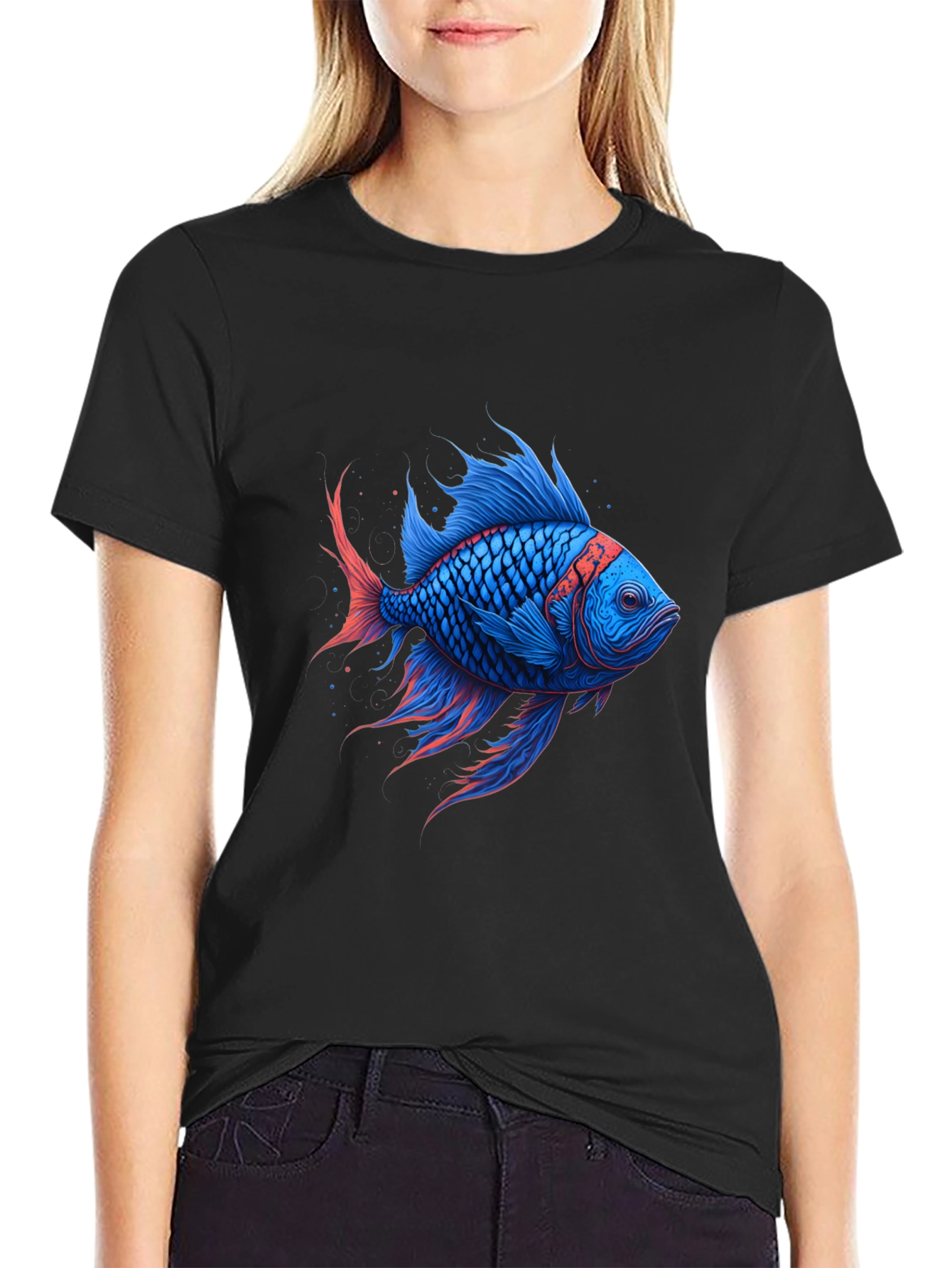 Vivid Blue Fish Graphic T-Shirt