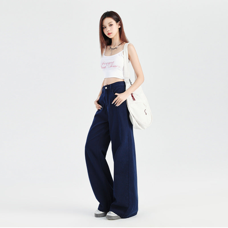 Women's Wide-Leg Jeans High-Waisted Loose Slimming Casual Straight Ankle-Length Pants