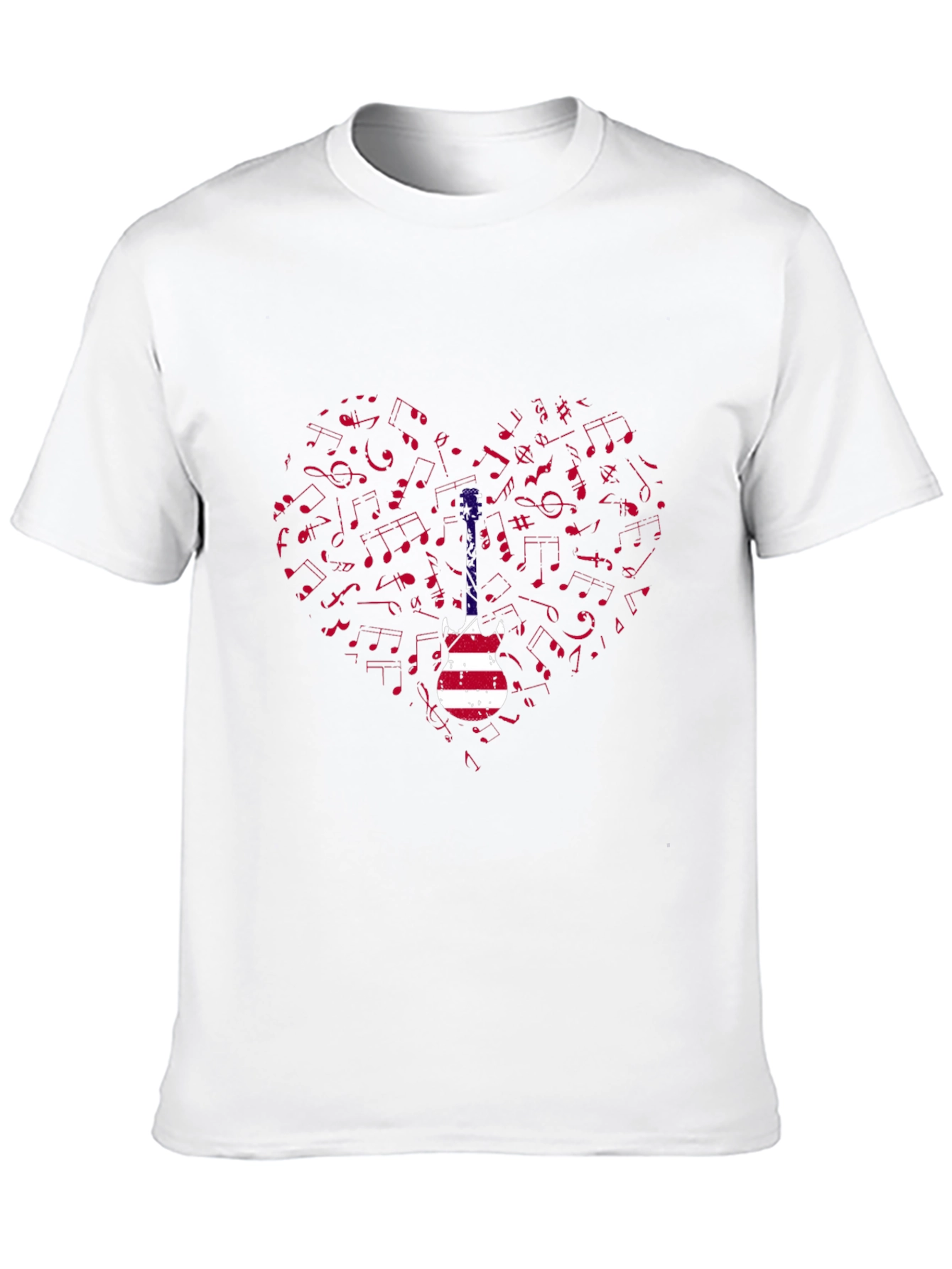 Patriotic Guitar Heart Music Notes Graphic Tee
