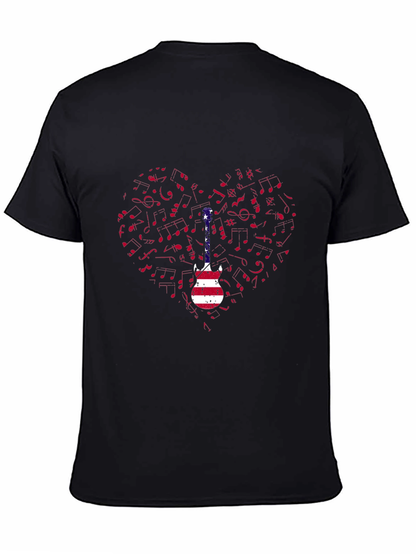 Patriotic Guitar Heart Music Notes Graphic Tee