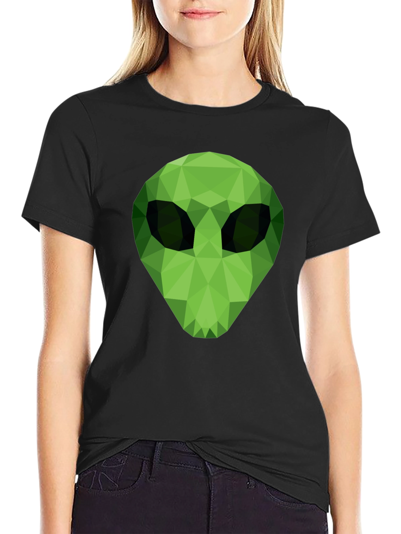 Geometric Alien Head Graphic Tee - Modern Sci-Fi Style