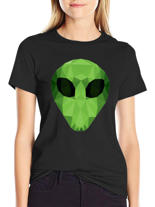 Geometric Alien Head Graphic Tee - Modern Sci-Fi Style