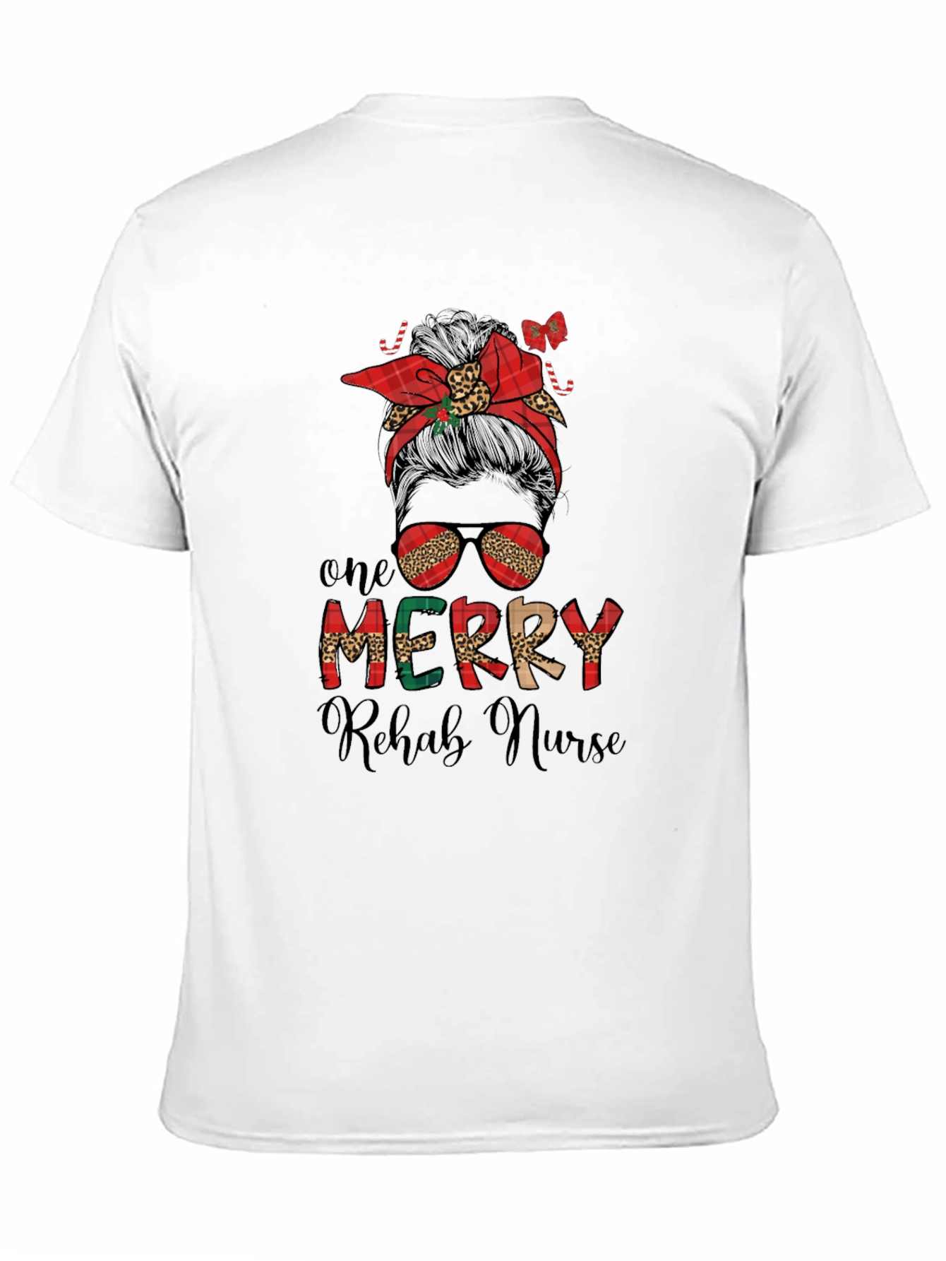 Merry Rehab Nurse Messy Bun Christmas T-Shirt