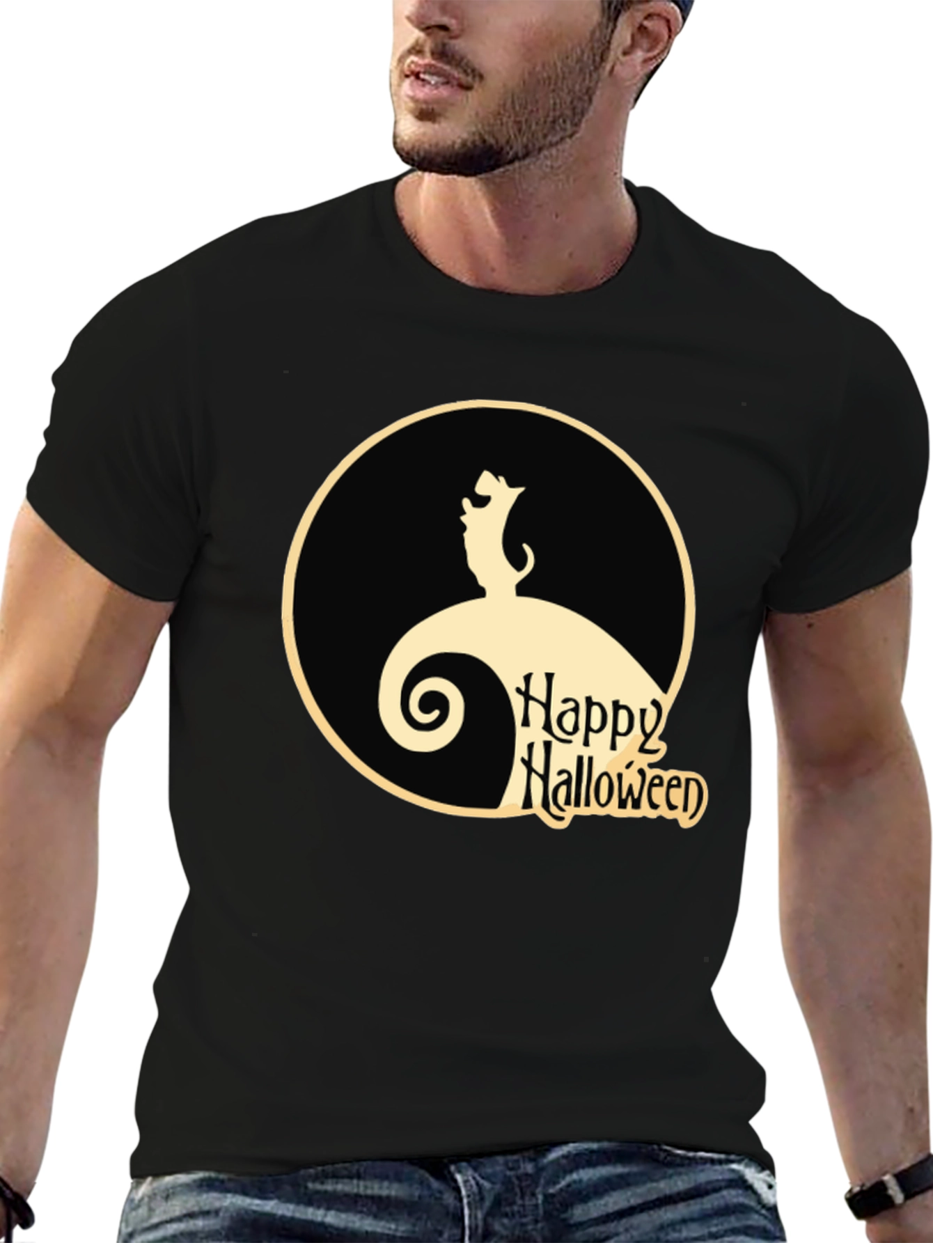 Halloween Dog Graphic Tee - Black Cotton Shirt