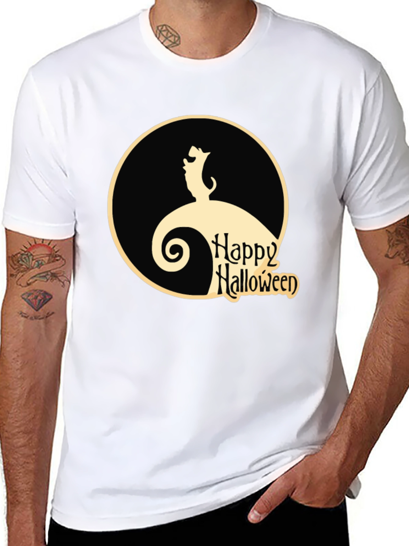 Halloween Dog Graphic Tee - Black Cotton Shirt