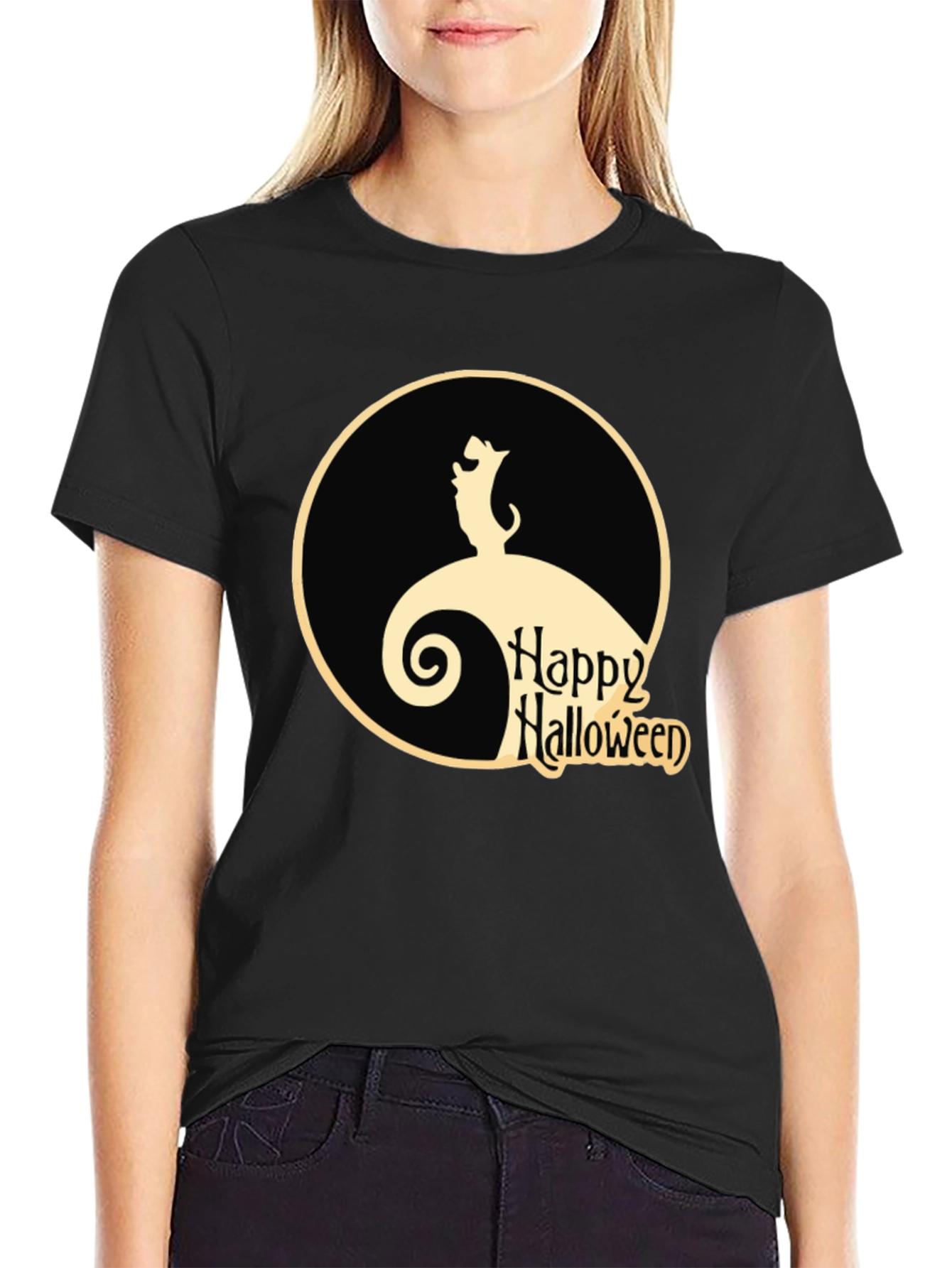 Halloween Dog Graphic Tee - Black Cotton Shirt