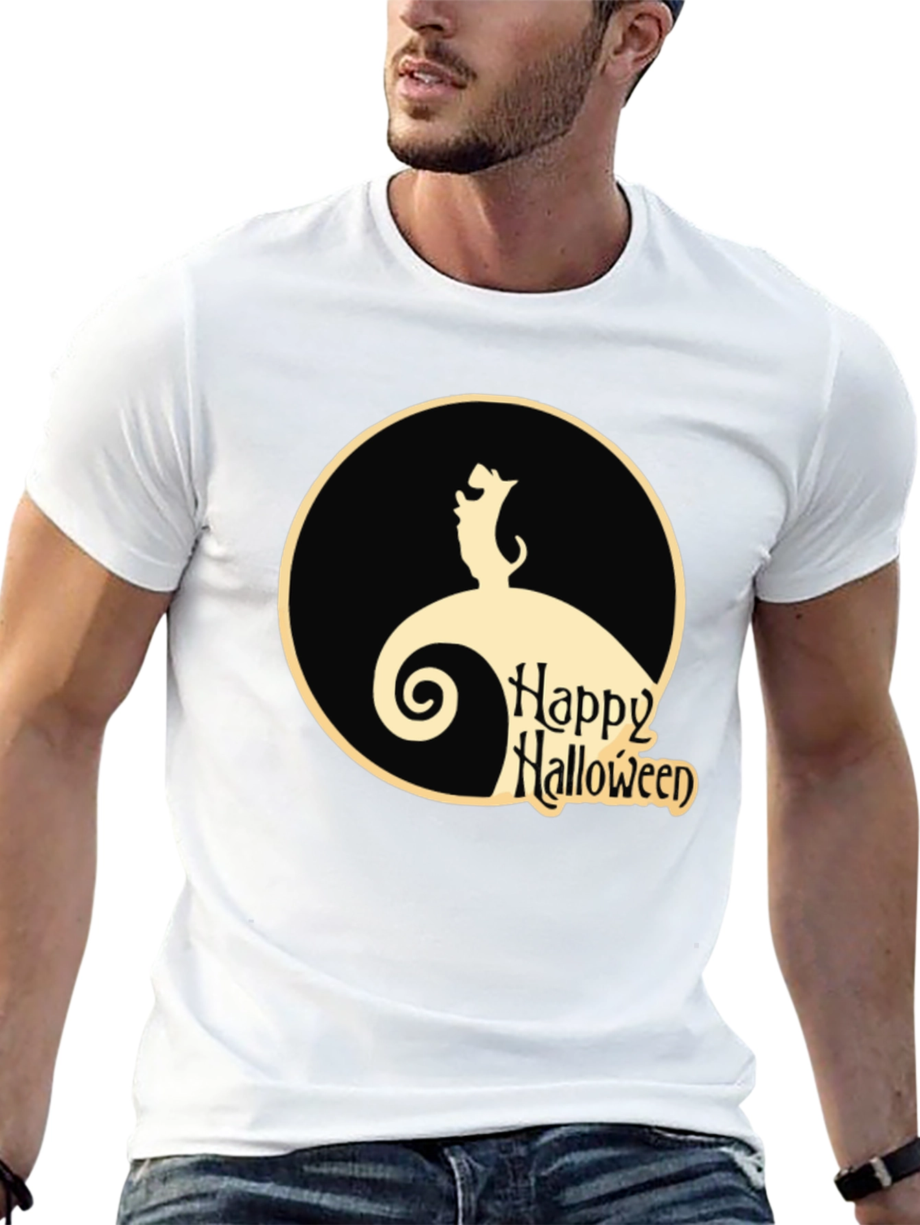 Halloween Dog Graphic Tee - Black Cotton Shirt