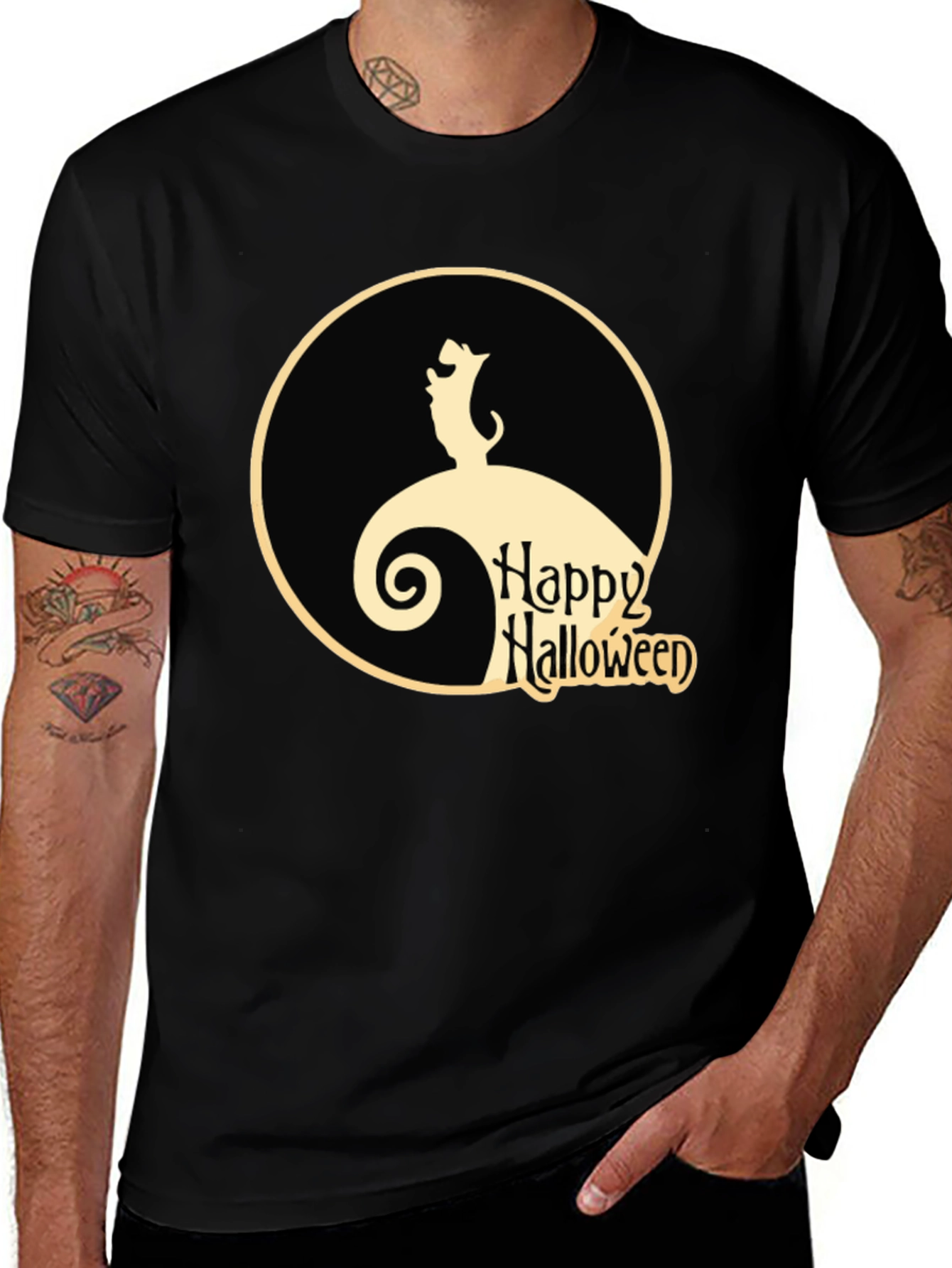 Halloween Dog Graphic Tee - Black Cotton Shirt
