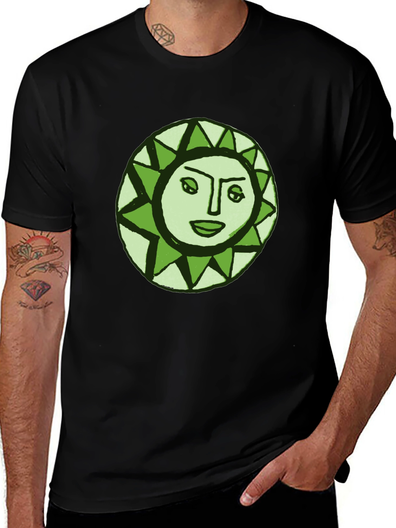 Sun Face Graphic Tee - Black Cotton Comfort