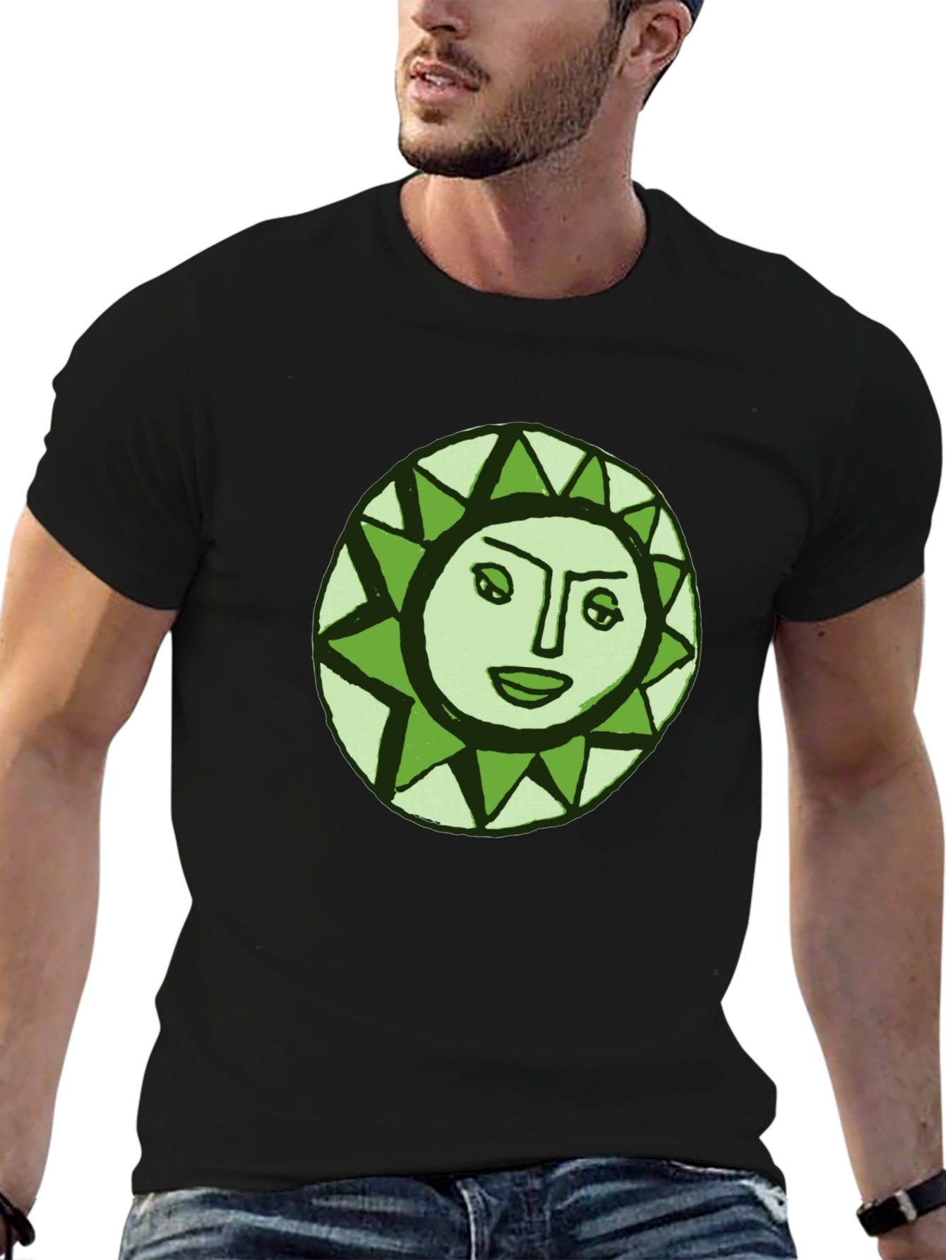 Sun Face Graphic Tee - Black Cotton Comfort