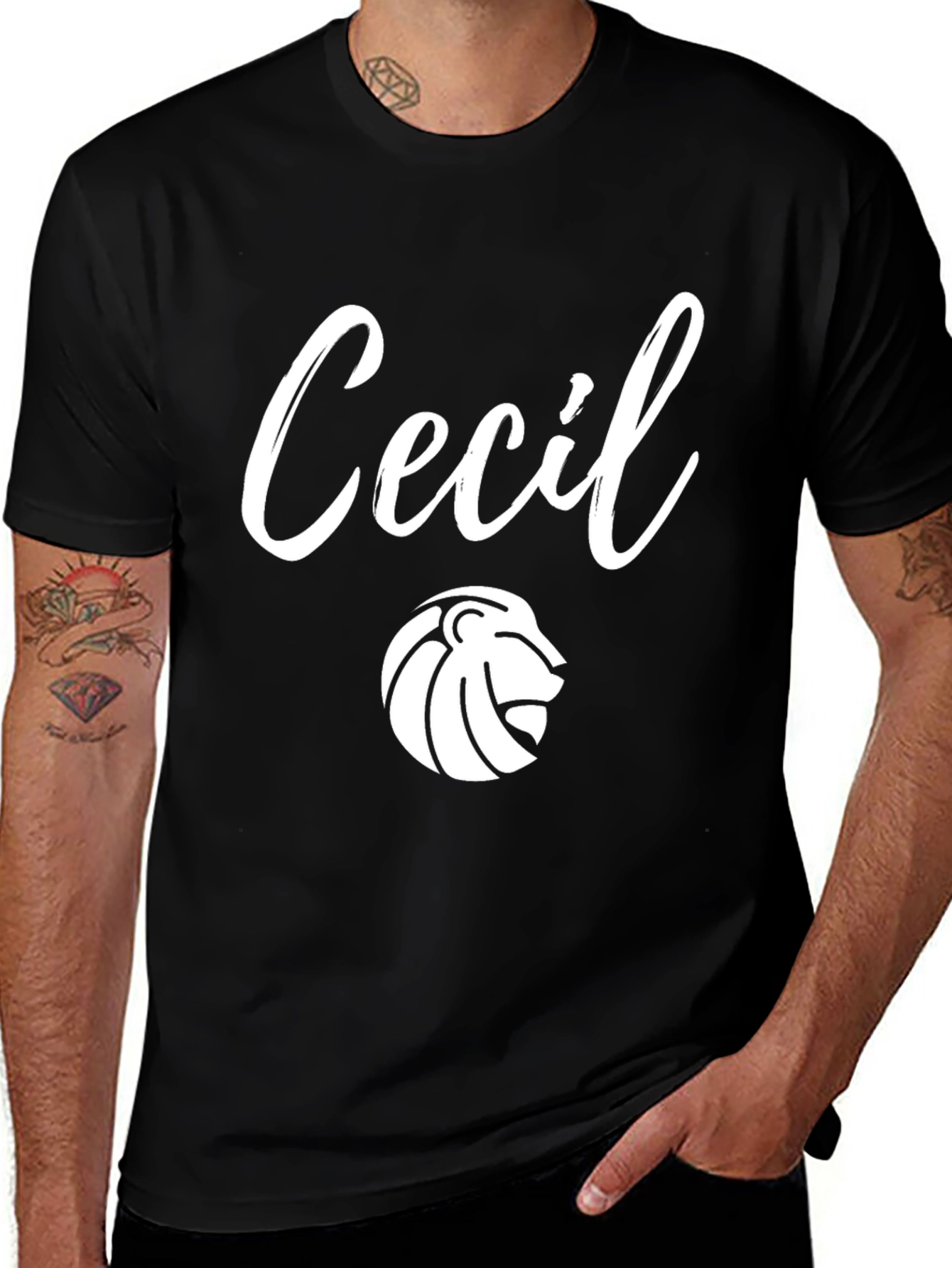 Personalized Cecil Lion Crest Black T-Shirt