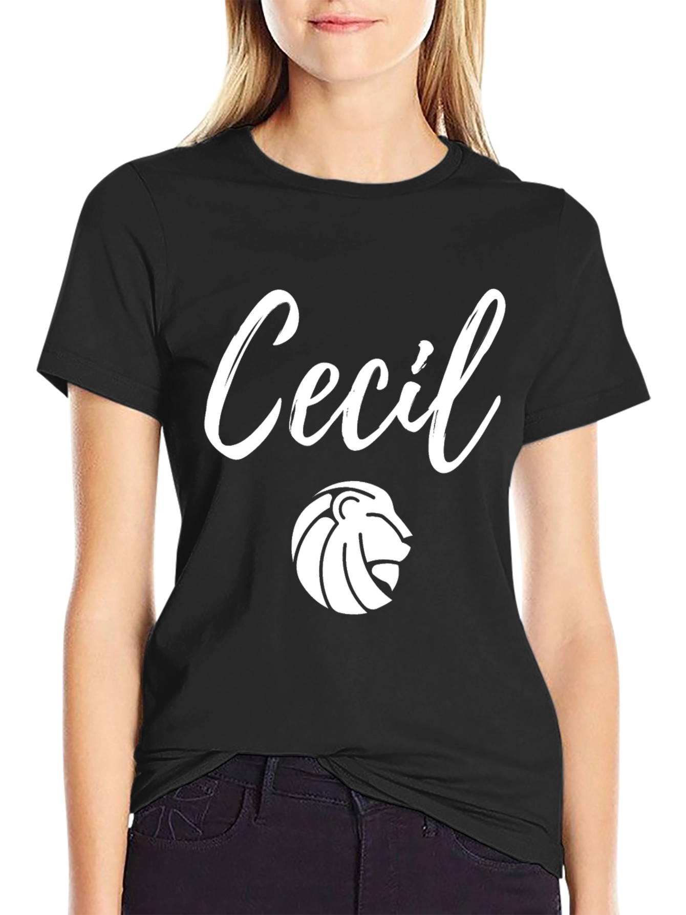 Personalized Cecil Lion Crest Black T-Shirt