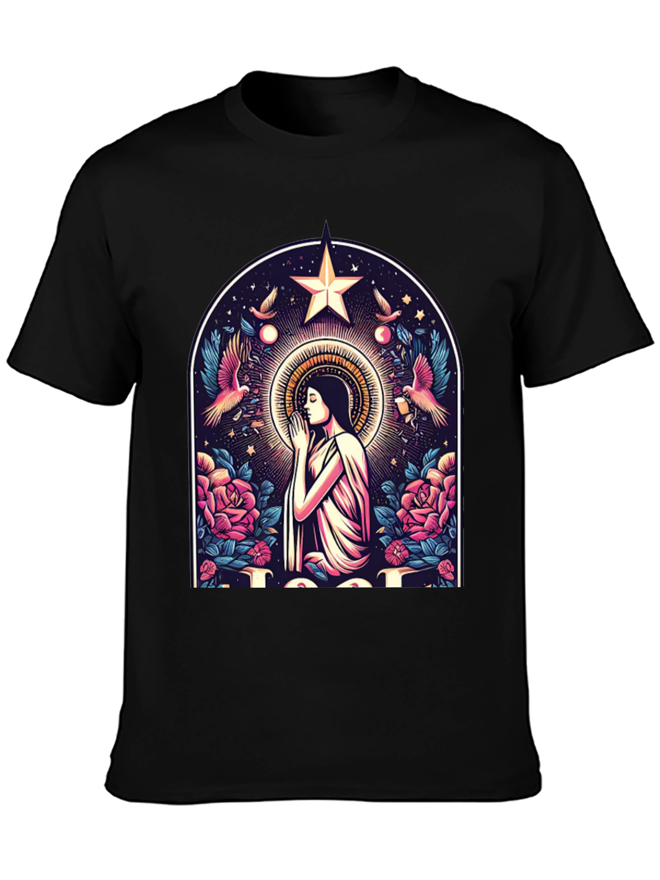 Mystical Praying Woman Graphic Tee - Black