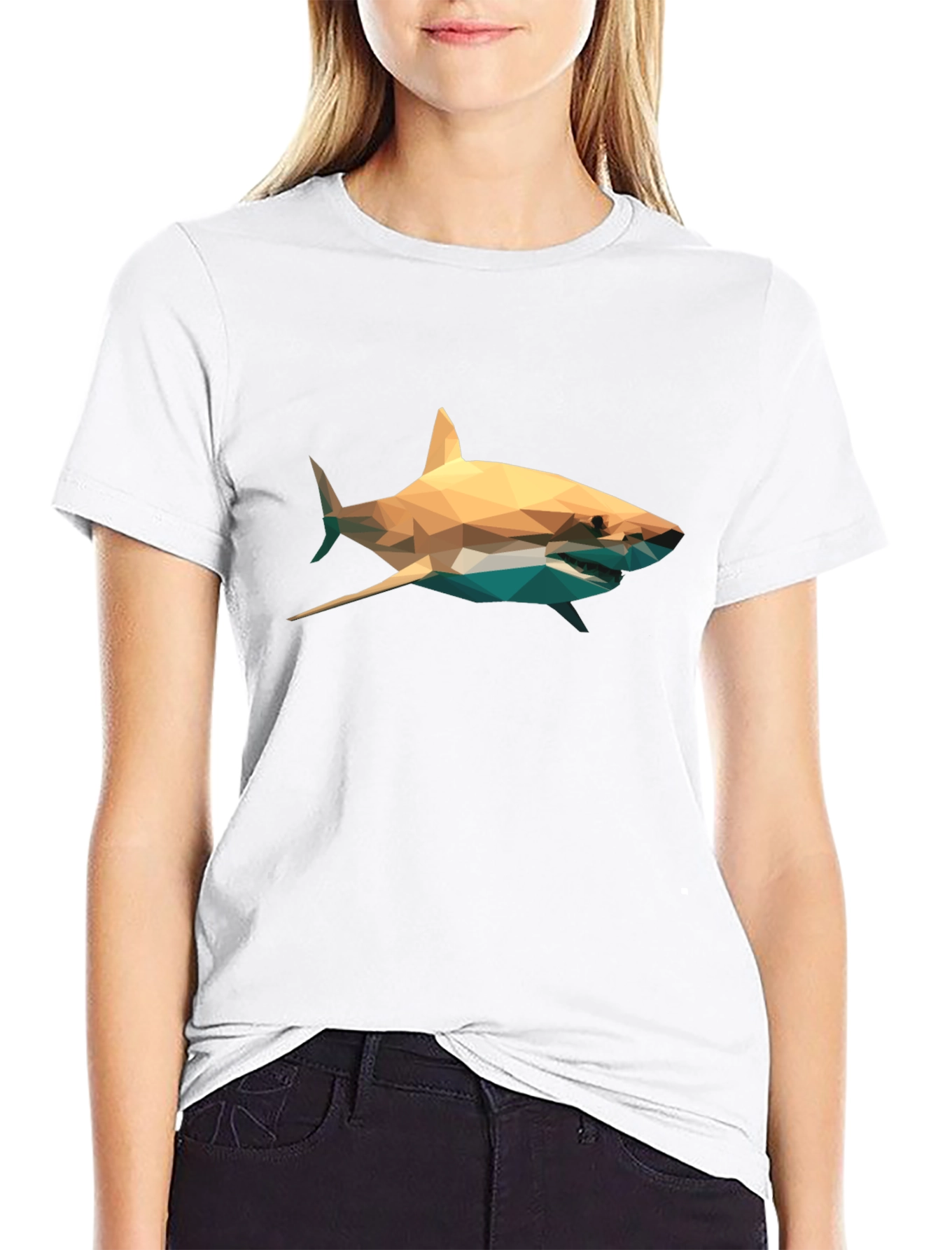 Geometric Shark Graphic Tee - Stylish Mens Black T-Shirt