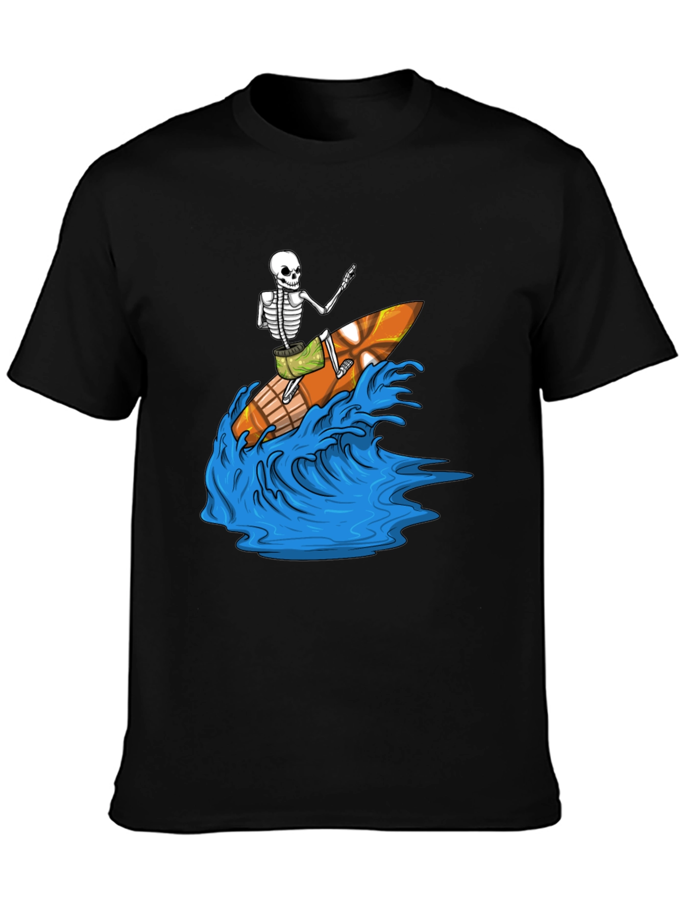 Surfing Skeleton Graphic Tee - Black