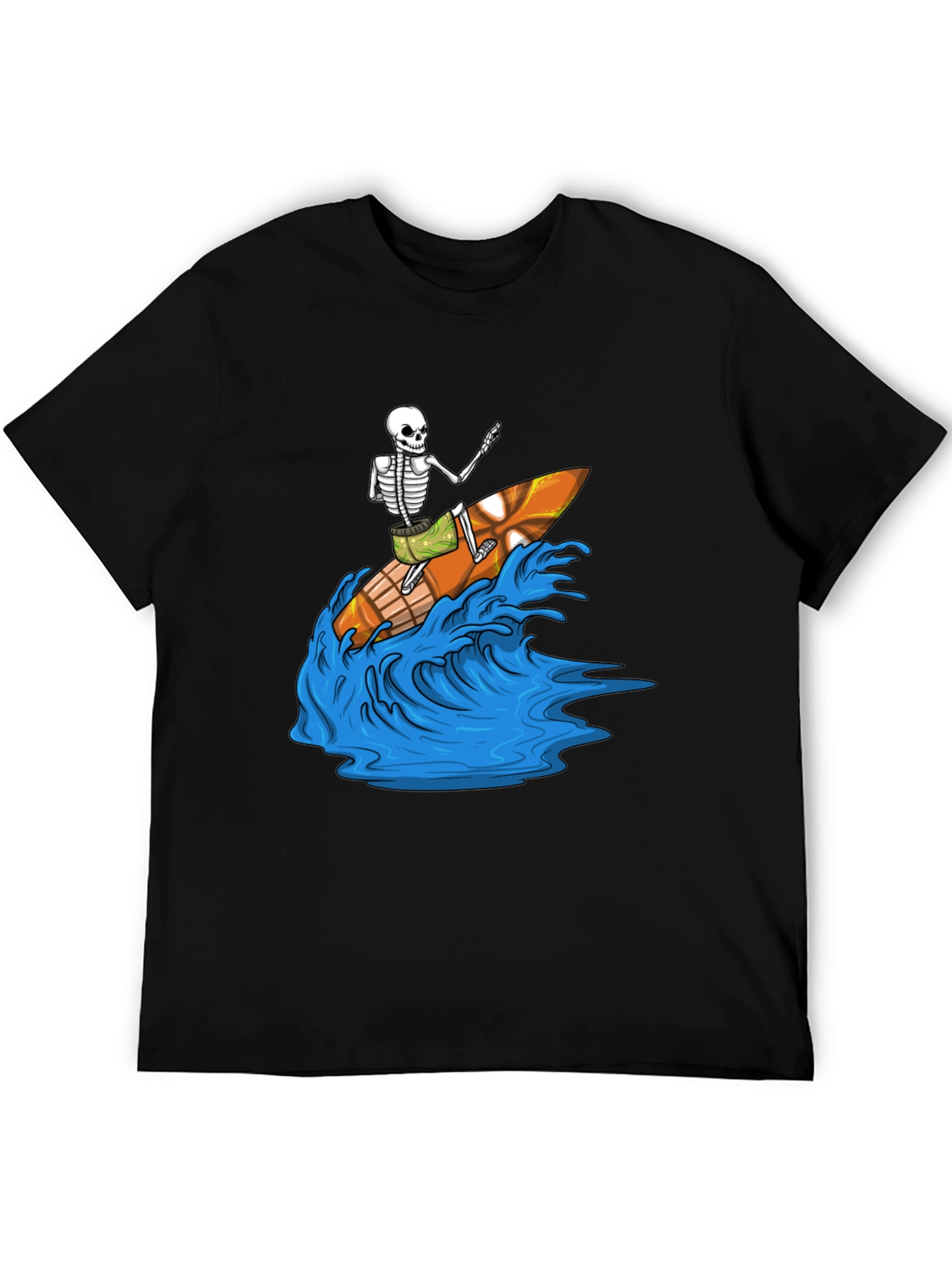 Surfing Skeleton Graphic Tee - Black