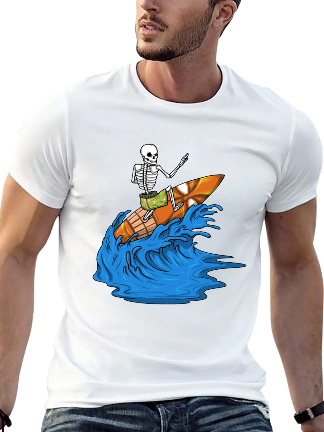 Surfing Skeleton Graphic Tee - Black