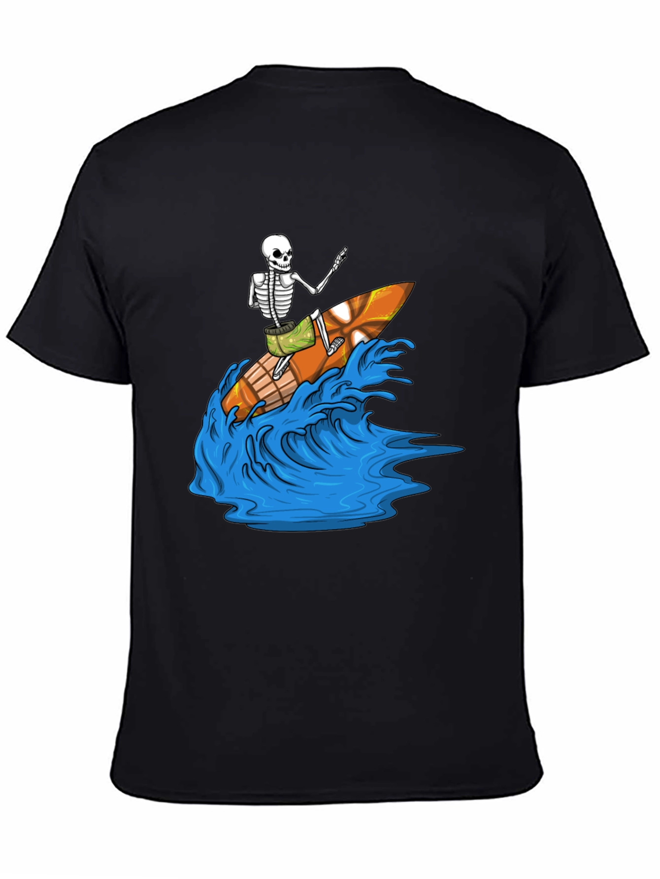 Surfing Skeleton Graphic Tee - Black