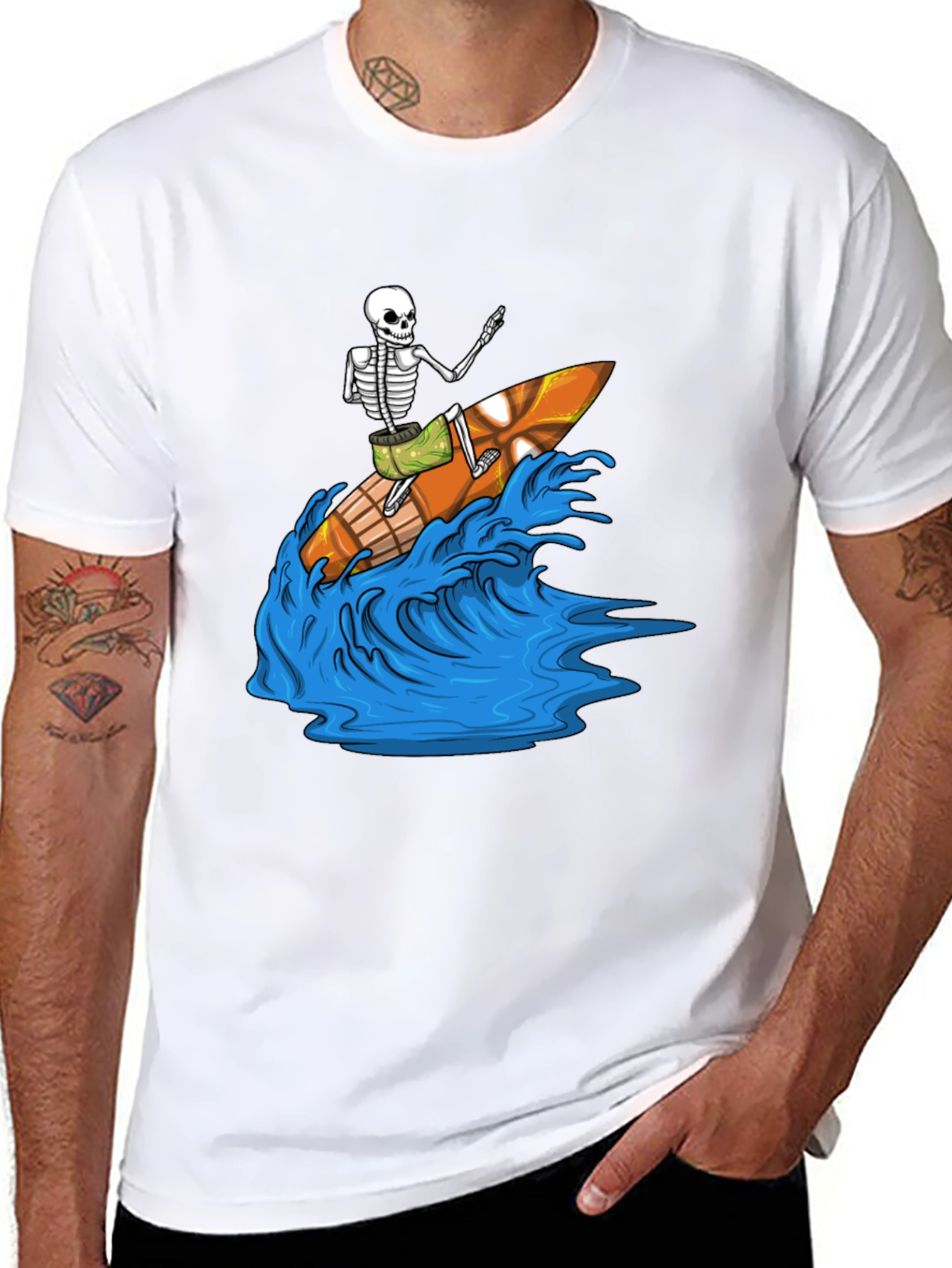 Surfing Skeleton Graphic Tee - Black