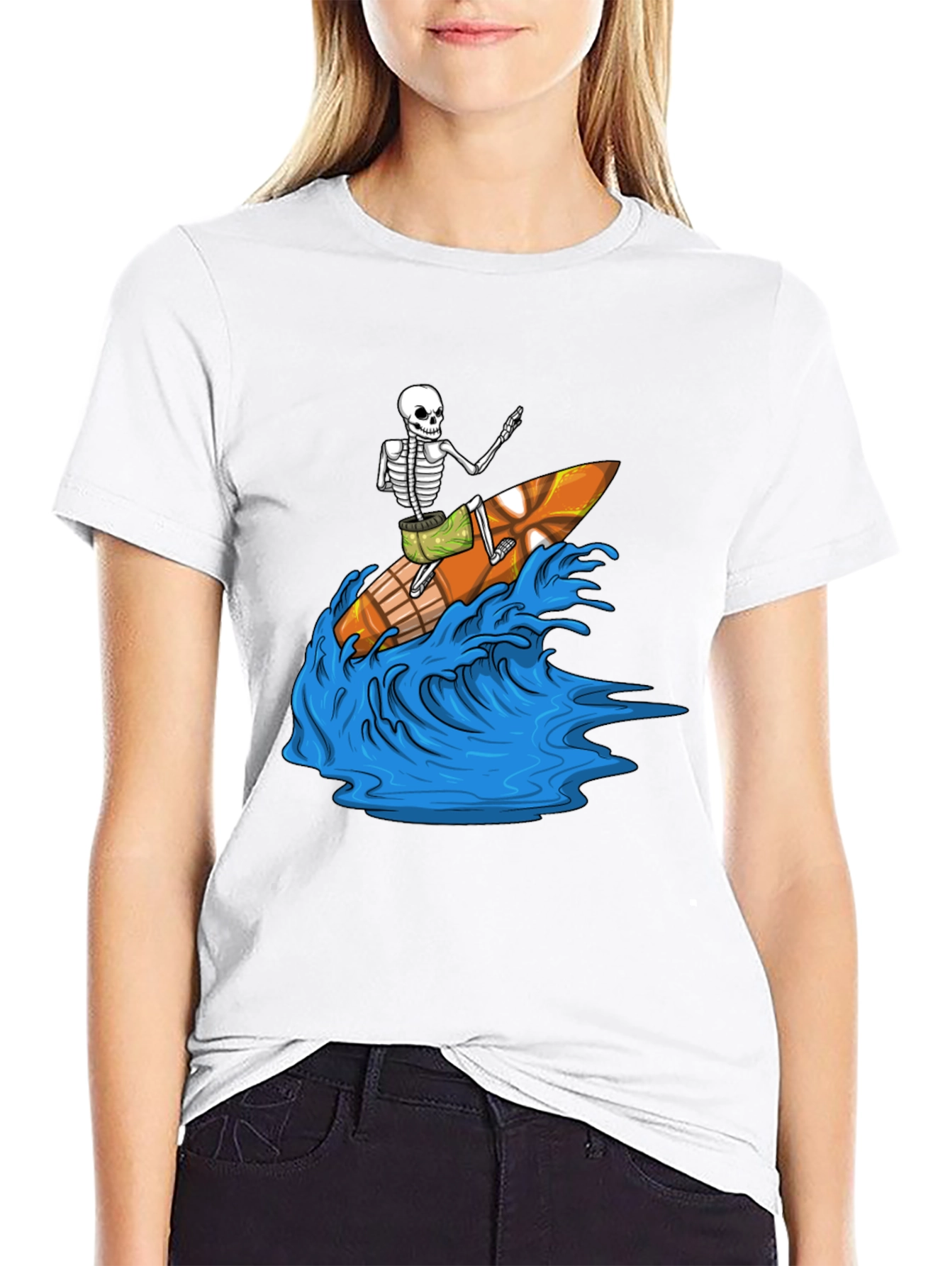 Surfing Skeleton Graphic Tee - Black