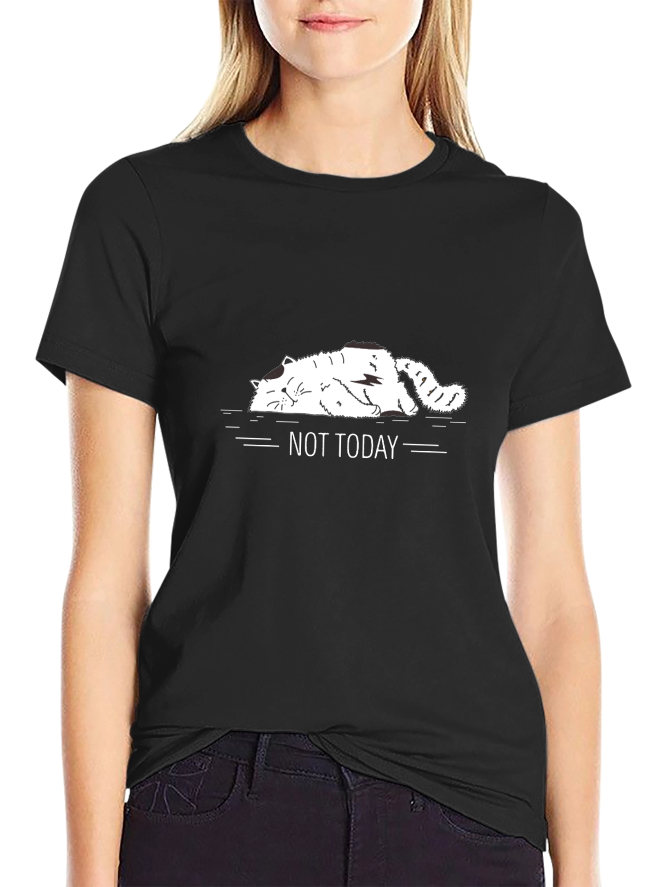 Not Today Cat Graphic Tee - Black